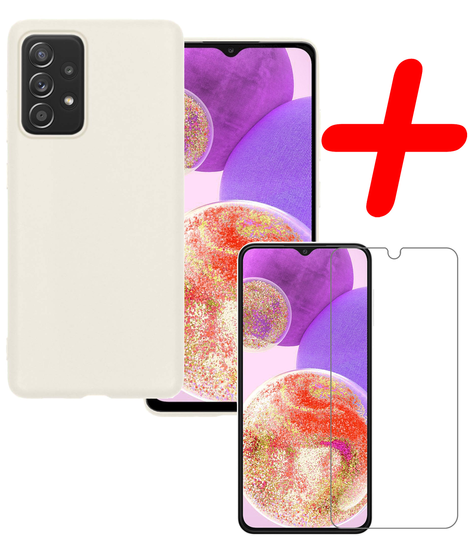 BASEY. Hoes Geschikt voor Samsung A23 Hoesje Siliconen Back Cover Case Met Screenprotector - Hoesje Geschikt voor Samsung Galaxy A23 Hoes Cover Hoesje - Wit