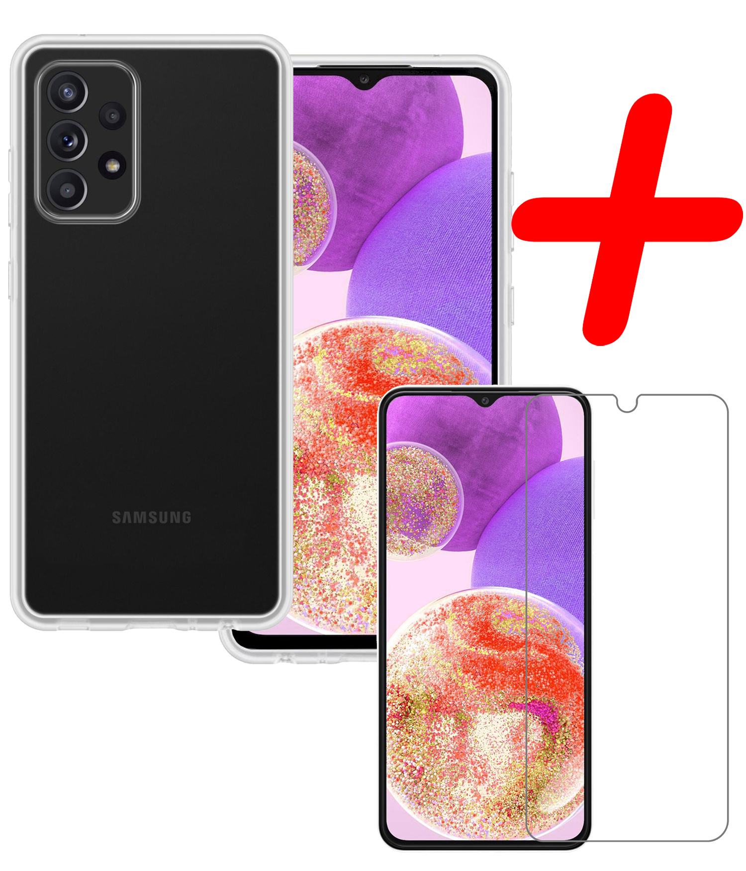 BASEY. Hoes Geschikt voor Samsung A23 Hoesje Siliconen Back Cover Case Met Screenprotector - Hoesje Geschikt voor Samsung Galaxy A23 Hoes Cover Hoesje - Transparant