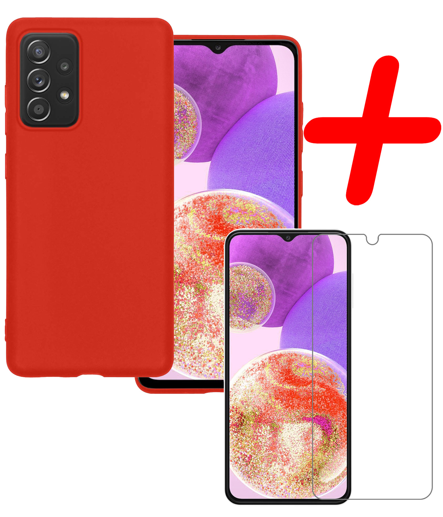 BASEY. Hoes Geschikt voor Samsung A23 Hoesje Siliconen Back Cover Case Met Screenprotector - Hoesje Geschikt voor Samsung Galaxy A23 Hoes Cover Hoesje - Rood
