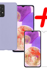 Hoes Geschikt voor Samsung A23 Hoesje Siliconen Back Cover Case Met Screenprotector - Hoesje Geschikt voor Samsung Galaxy A23 Hoes Cover Hoesje - Lila