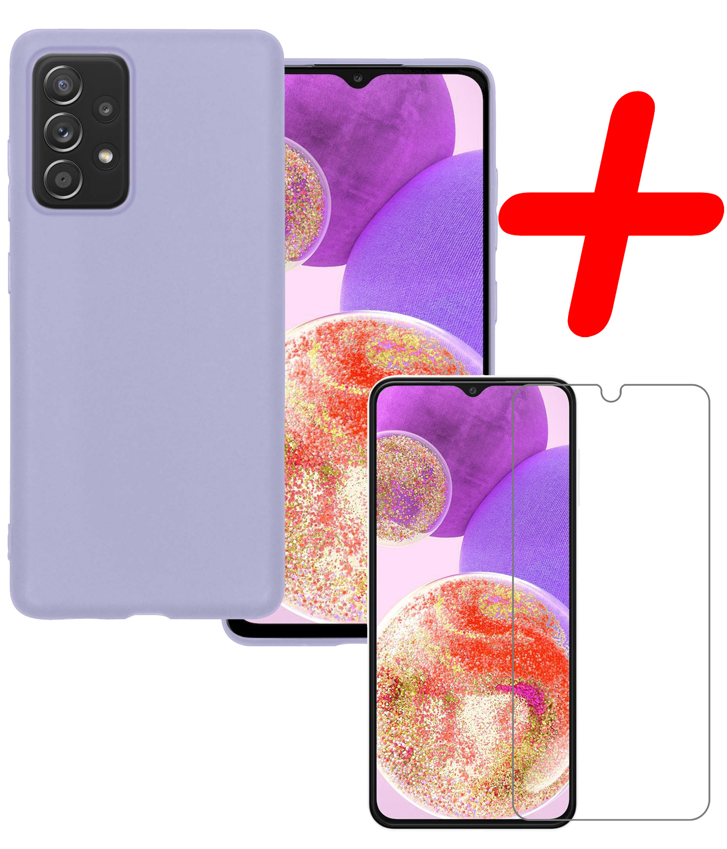 BASEY. Hoes Geschikt voor Samsung A23 Hoesje Siliconen Back Cover Case Met Screenprotector - Hoesje Geschikt voor Samsung Galaxy A23 Hoes Cover Hoesje - Lila