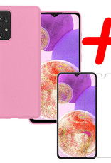 BASEY. Hoes Geschikt voor Samsung A23 Hoesje Siliconen Back Cover Case Met Screenprotector - Hoesje Geschikt voor Samsung Galaxy A23 Hoes Cover Hoesje - Lichtroze