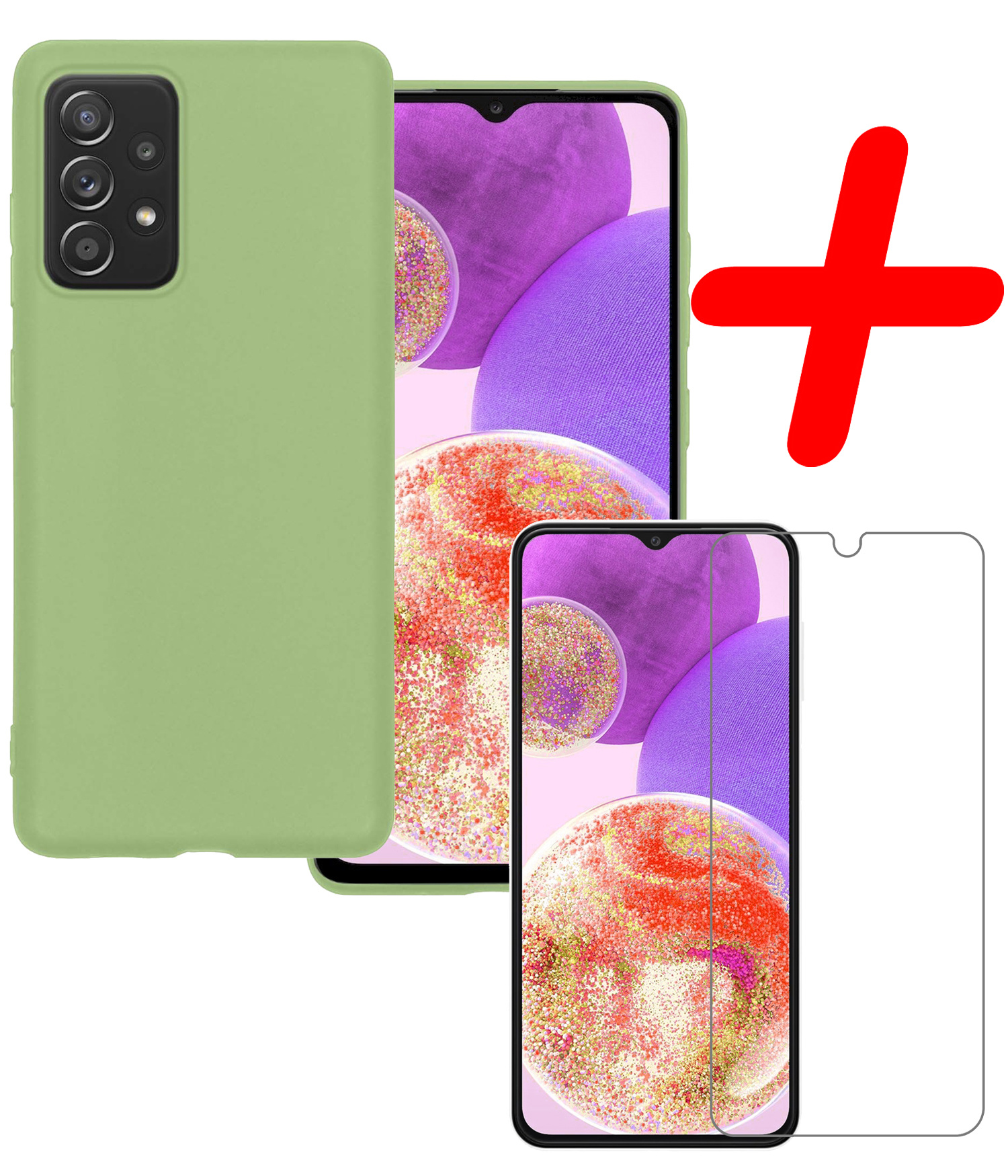 BASEY. Hoes Geschikt voor Samsung A23 Hoesje Siliconen Back Cover Case Met Screenprotector - Hoesje Geschikt voor Samsung Galaxy A23 Hoes Cover Hoesje - Groen