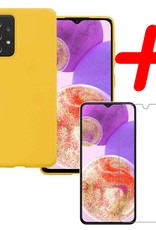 BASEY. Hoes Geschikt voor Samsung A23 Hoesje Siliconen Back Cover Case Met Screenprotector - Hoesje Geschikt voor Samsung Galaxy A23 Hoes Cover Hoesje - Geel