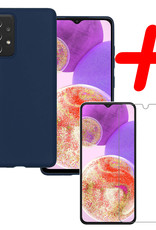 BASEY. Hoes Geschikt voor Samsung A23 Hoesje Siliconen Back Cover Case Met Screenprotector - Hoesje Geschikt voor Samsung Galaxy A23 Hoes Cover Hoesje - Donkerblauw
