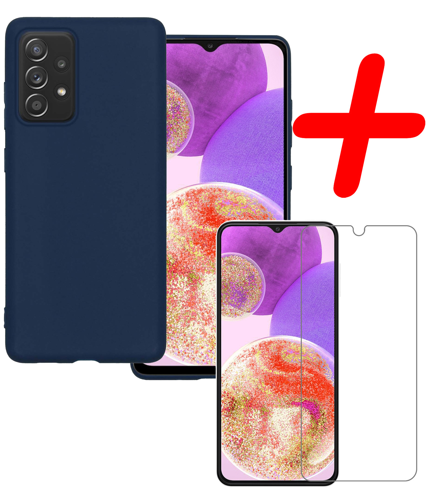 BASEY. Hoes Geschikt voor Samsung A23 Hoesje Siliconen Back Cover Case Met Screenprotector - Hoesje Geschikt voor Samsung Galaxy A23 Hoes Cover Hoesje - Donkerblauw