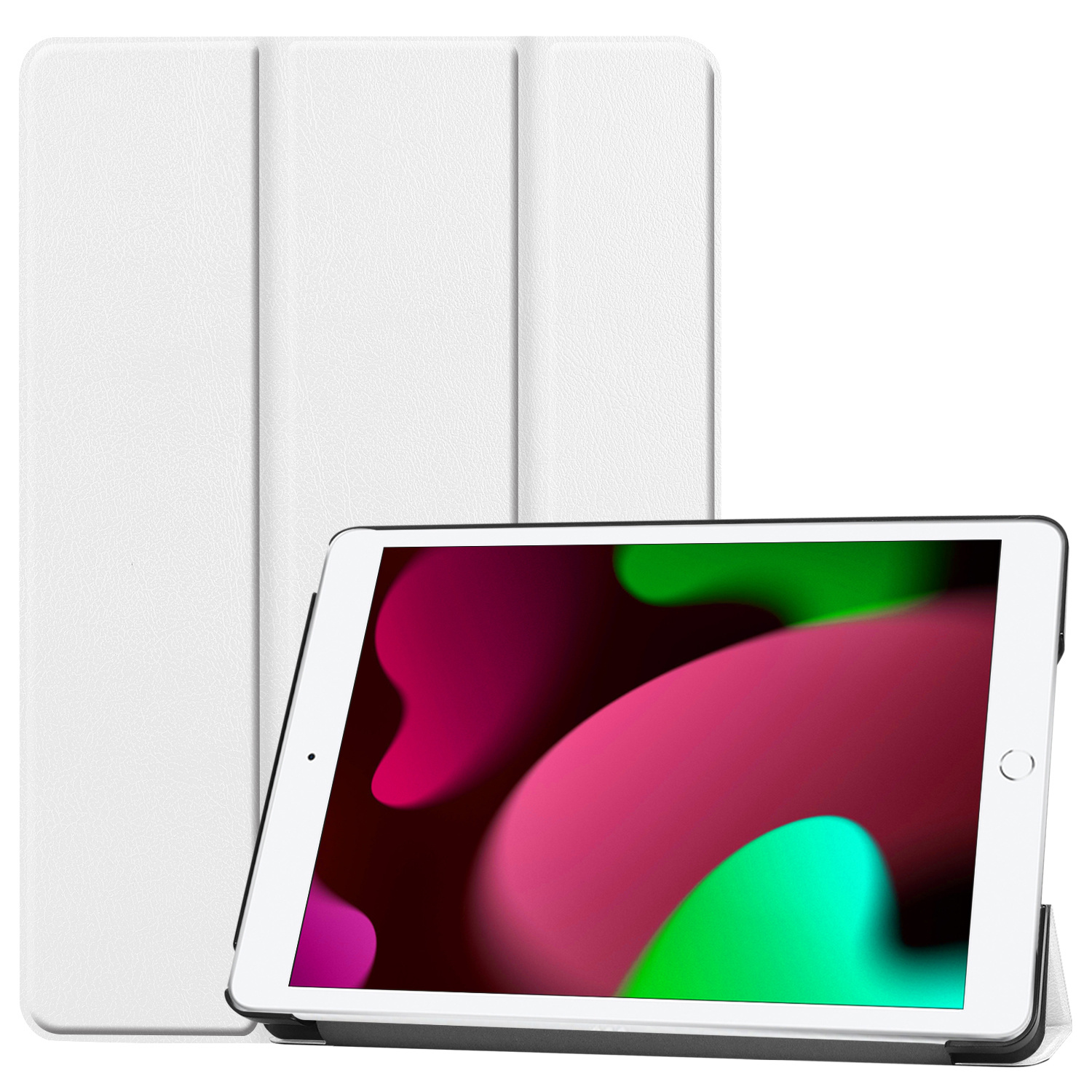 Nomfy Hoes Geschikt voor iPad 10.2 2020 Hoes Tri-fold Tablet Hoesje Case - Hoesje Geschikt voor iPad 8 Hoesje Hardcover Bookcase - Wit
