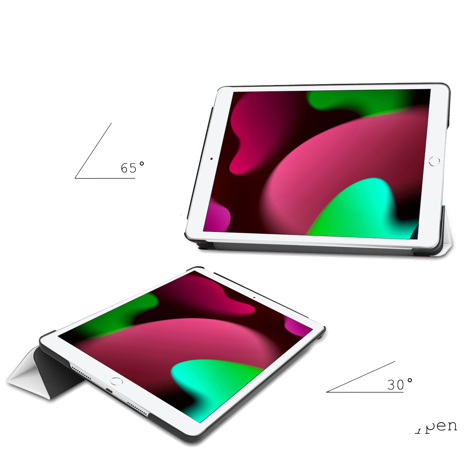 Nomfy Hoes Geschikt voor iPad 10.2 2020 Hoes Tri-fold Tablet Hoesje Case - Hoesje Geschikt voor iPad 8 Hoesje Hardcover Bookcase - Wit