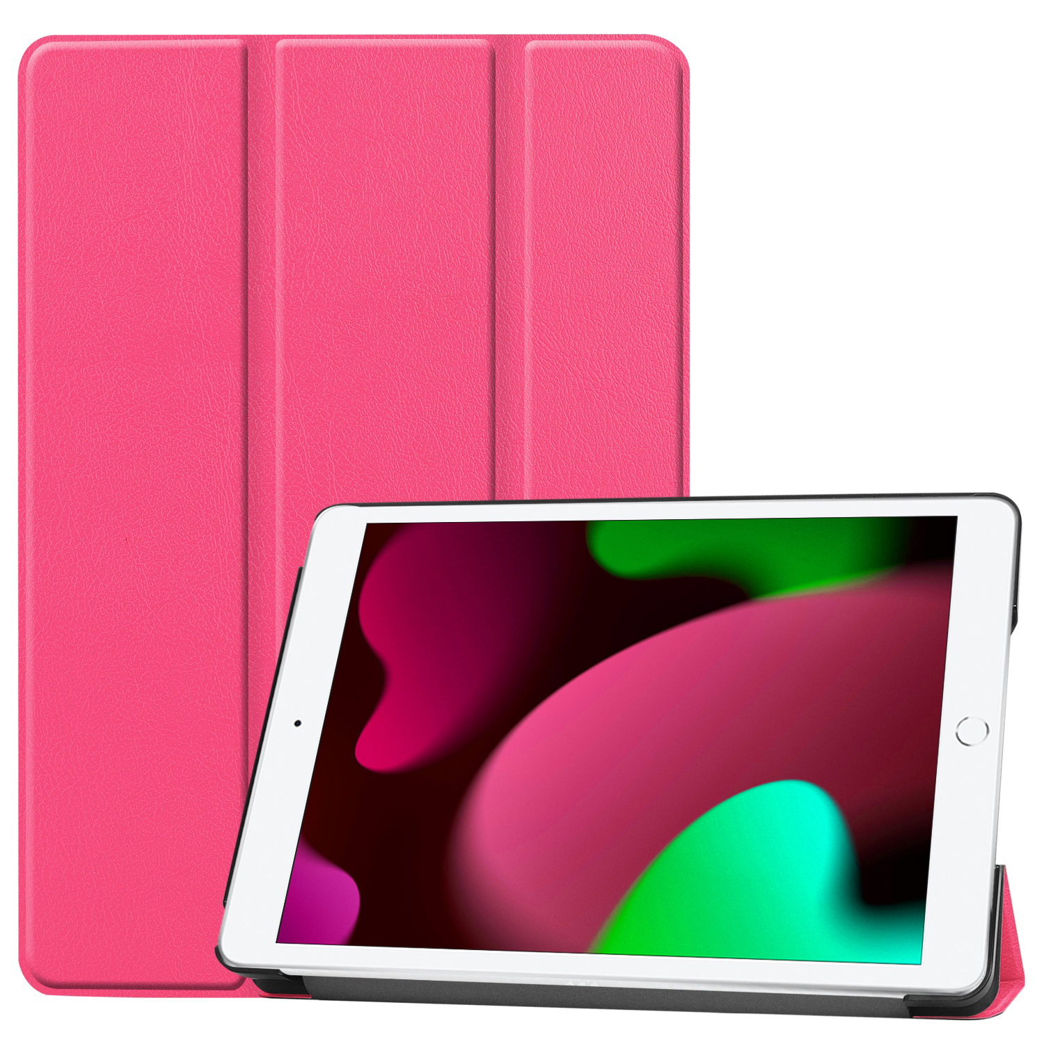 Nomfy Hoes Geschikt voor iPad 10.2 2020 Hoes Tri-fold Tablet Hoesje Case - Hoesje Geschikt voor iPad 8 Hoesje Hardcover Bookcase - Roze
