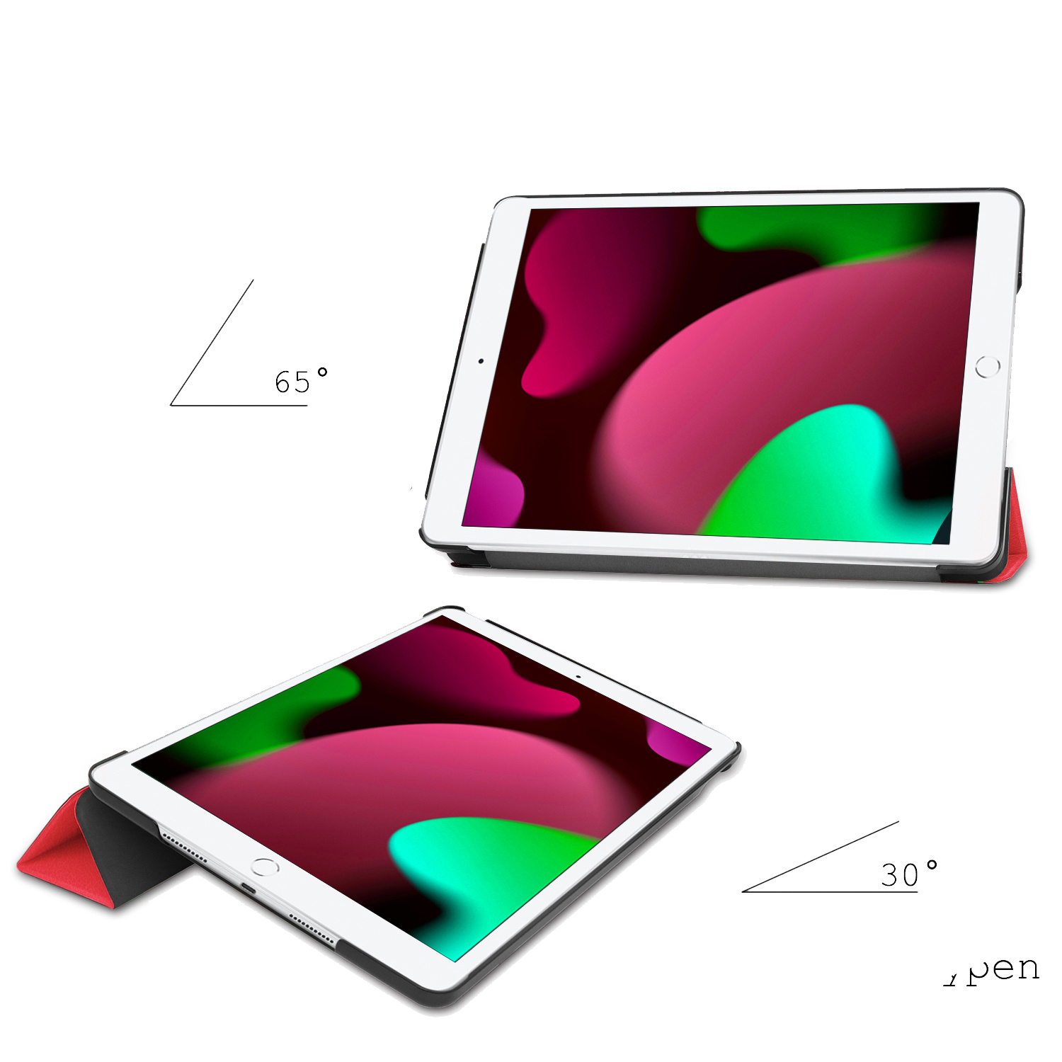 Nomfy Hoes Geschikt voor iPad 10.2 2020 Hoes Tri-fold Tablet Hoesje Case - Hoesje Geschikt voor iPad 8 Hoesje Hardcover Bookcase - Rood