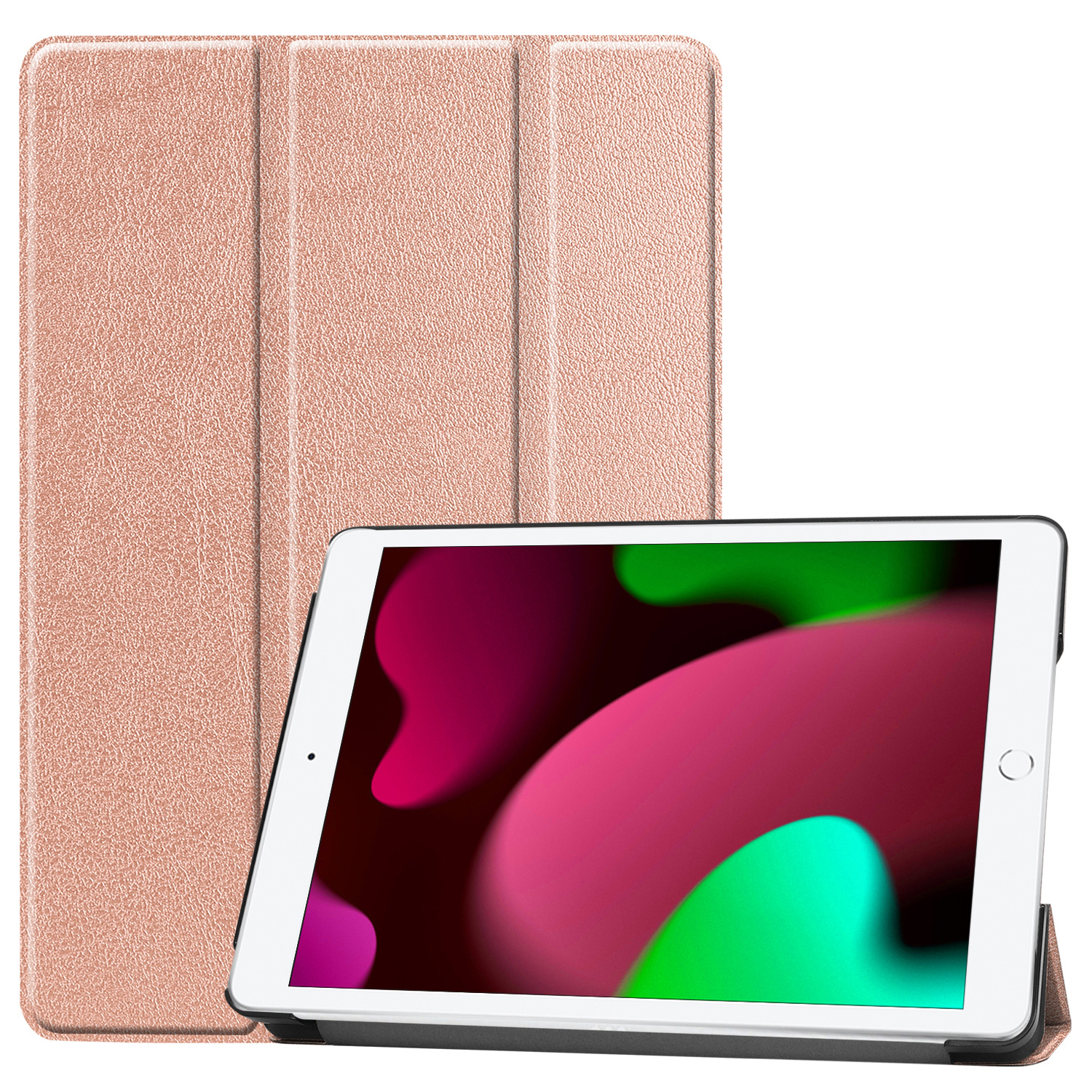 Nomfy Hoes Geschikt voor iPad 10.2 2020 Hoes Tri-fold Tablet Hoesje Case - Hoesje Geschikt voor iPad 8 Hoesje Hardcover Bookcase - Rosé goud