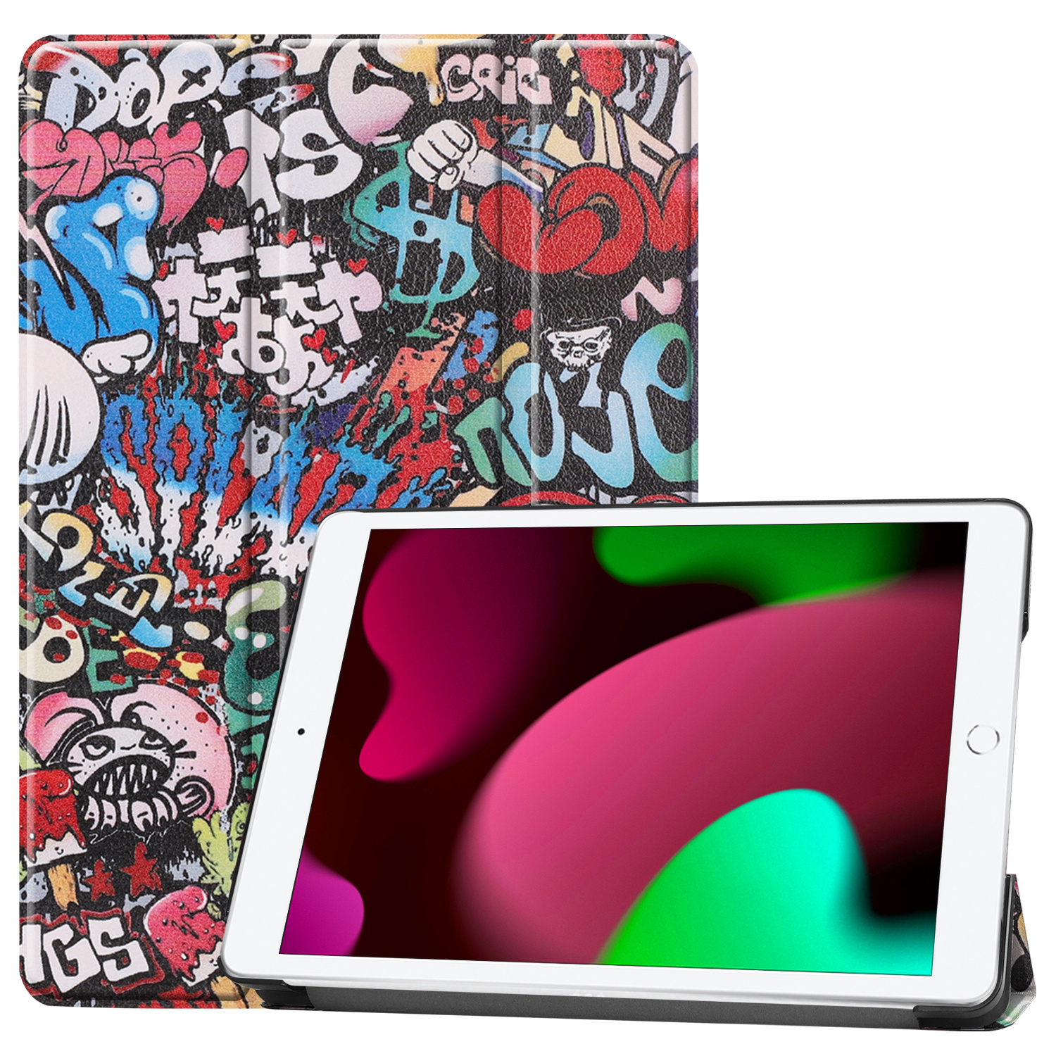 Nomfy Hoes Geschikt voor iPad 10.2 2020 Hoes Tri-fold Tablet Hoesje Case - Hoesje Geschikt voor iPad 8 Hoesje Hardcover Bookcase - Graffity