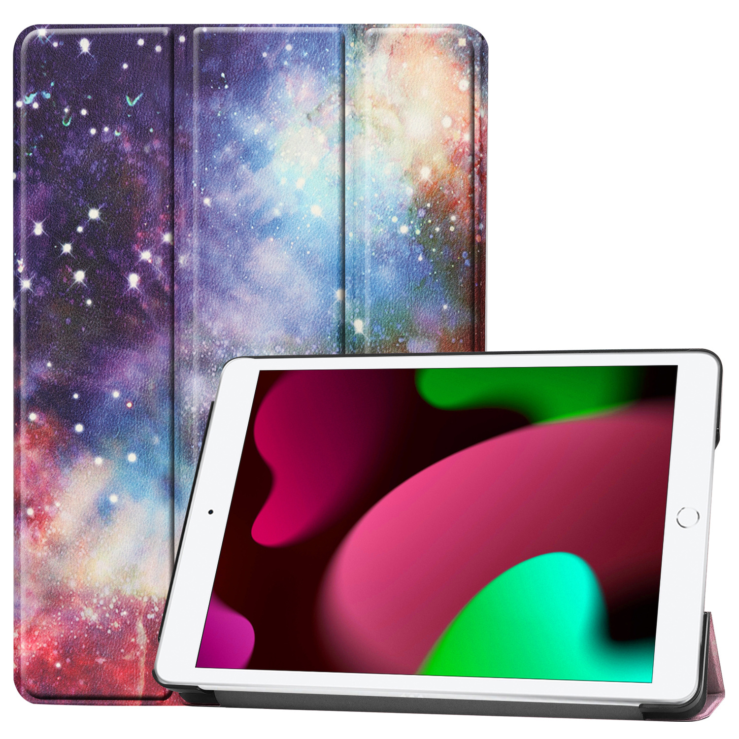 Nomfy Hoes Geschikt voor iPad 10.2 2020 Hoes Tri-fold Tablet Hoesje Case - Hoesje Geschikt voor iPad 8 Hoesje Hardcover Bookcase - Galaxy