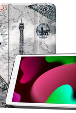 Nomfy Hoes Geschikt voor iPad 10.2 2020 Hoes Tri-fold Tablet Hoesje Case - Hoesje Geschikt voor iPad 8 Hoesje Hardcover Bookcase - Eiffeltoren