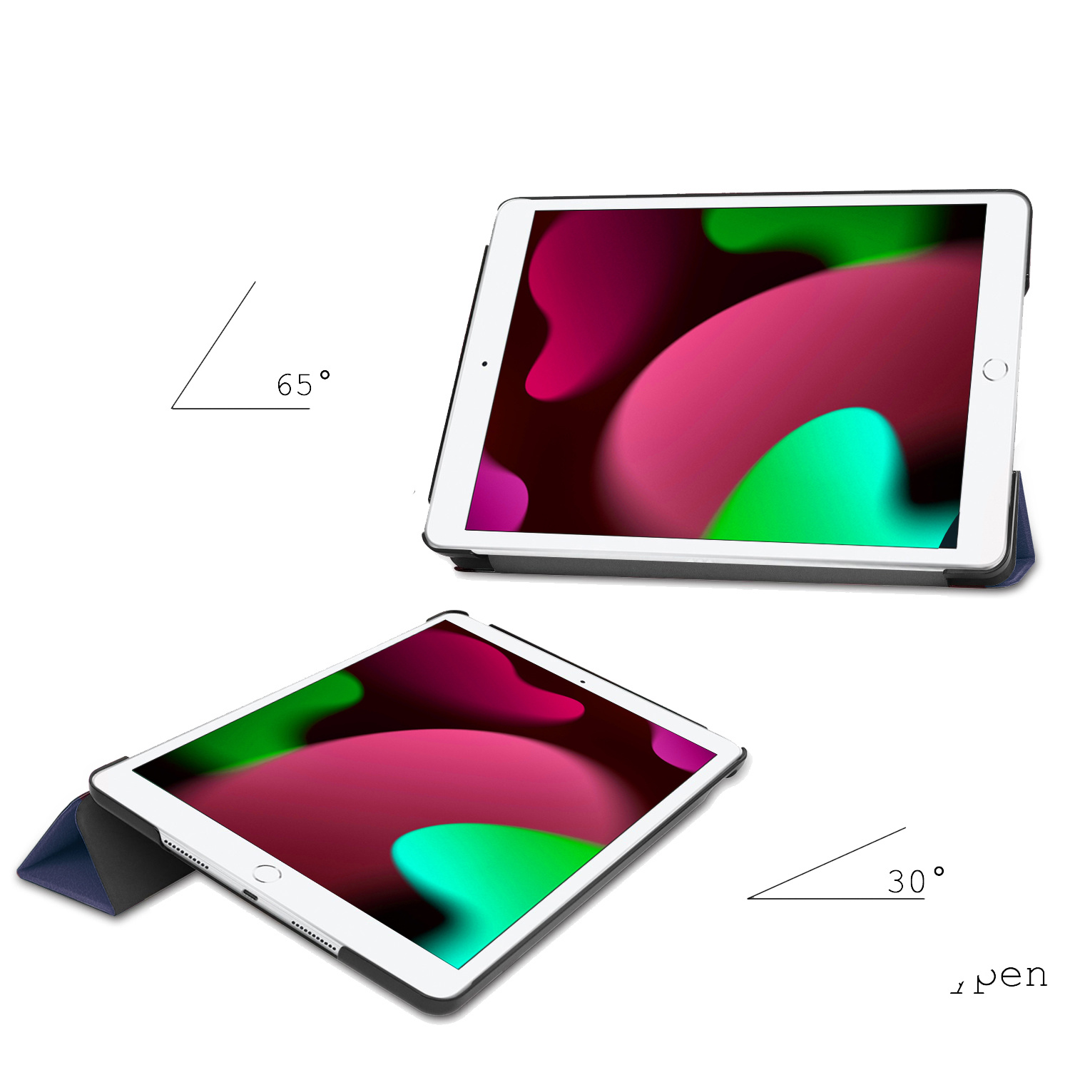 Nomfy Hoes Geschikt voor iPad 10.2 2020 Hoes Tri-fold Tablet Hoesje Case - Hoesje Geschikt voor iPad 8 Hoesje Hardcover Bookcase - Donkerblauw