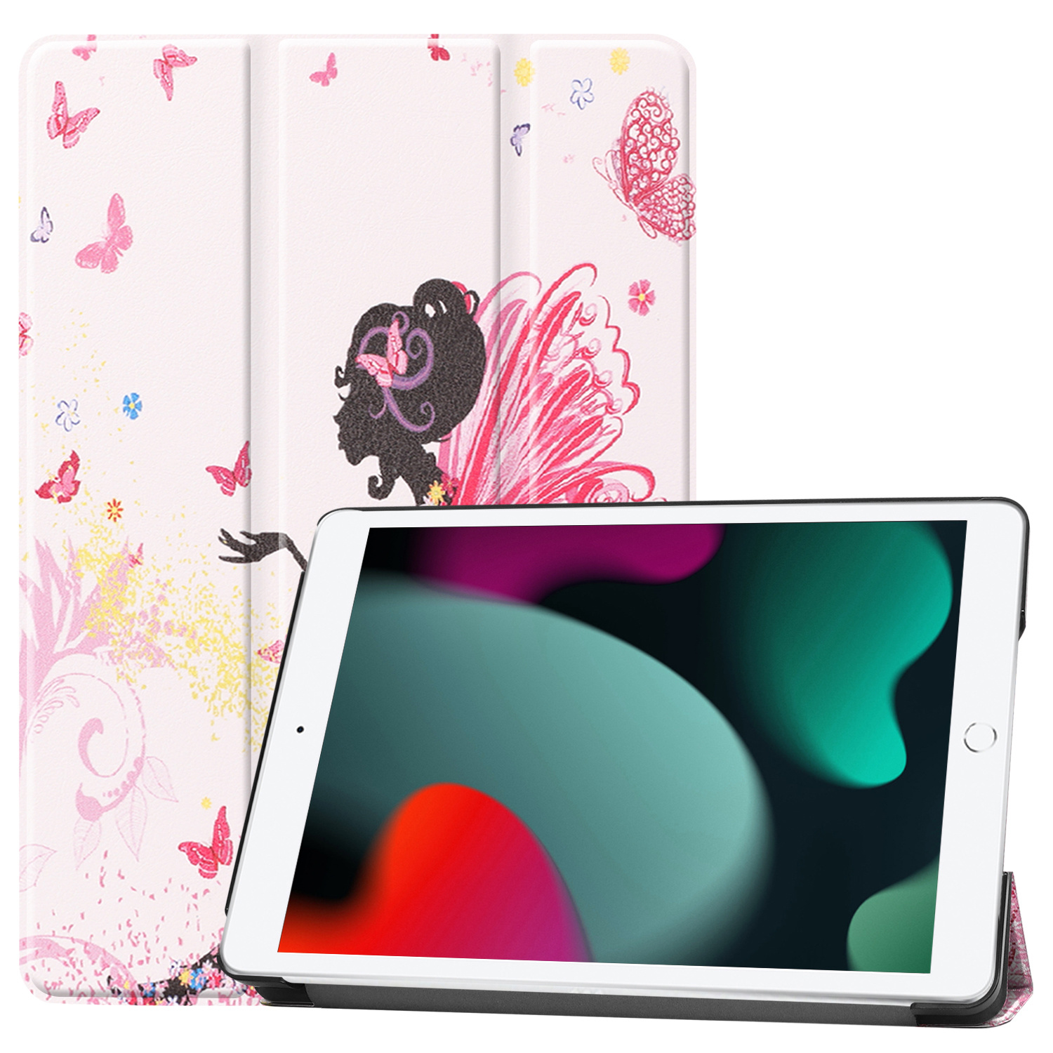 BASEY. Hoesje Geschikt voor iPad 10.2 2020 Hoes Case Tablet Hoesje Tri-fold - Hoes Geschikt voor iPad 8 Hoesje Hard Cover Bookcase Hoes - Elfje