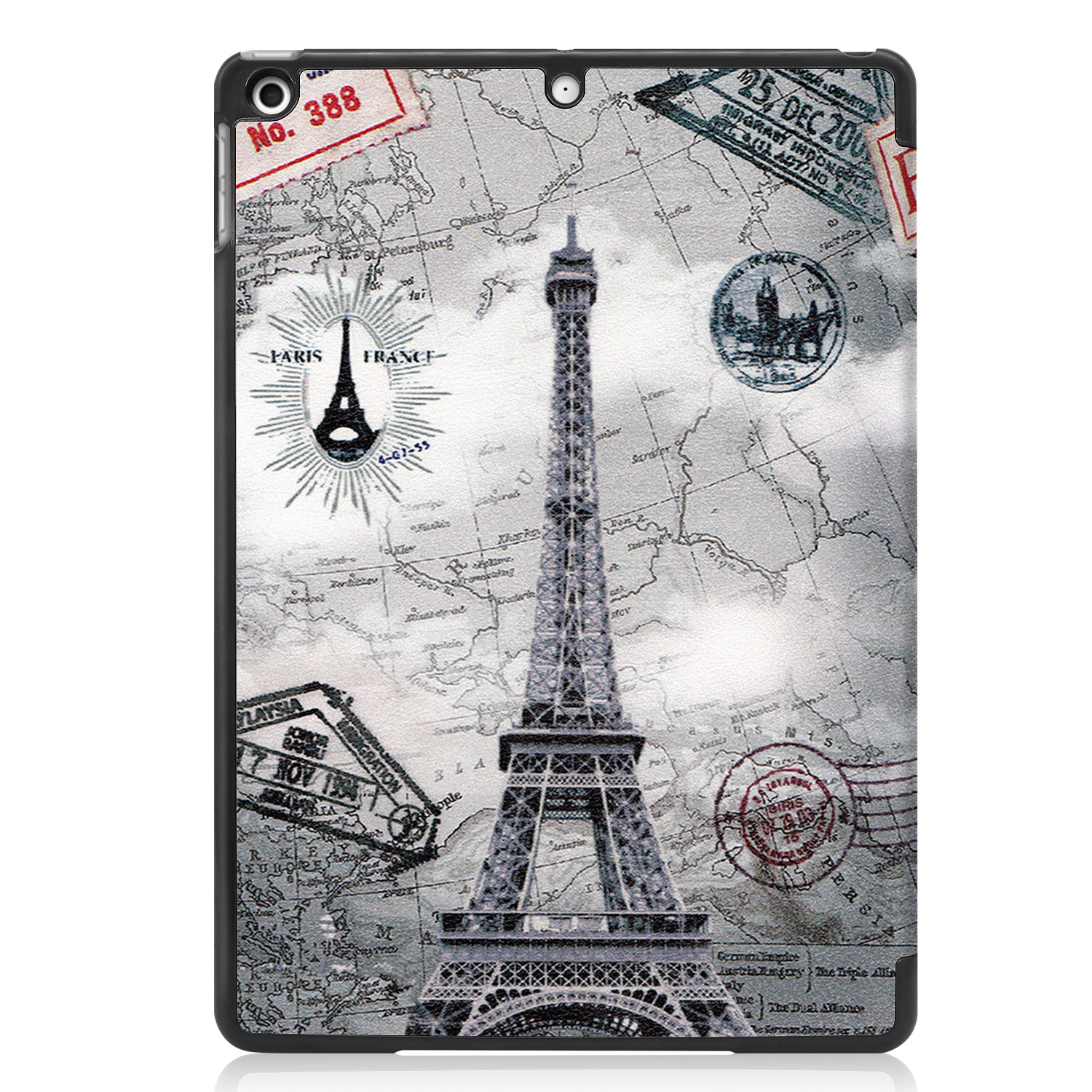 BASEY. Hoesje Geschikt voor iPad 10.2 2020 Hoes Case Tablet Hoesje Tri-fold - Hoes Geschikt voor iPad 8 Hoesje Hard Cover Bookcase Hoes - Eiffeltoren