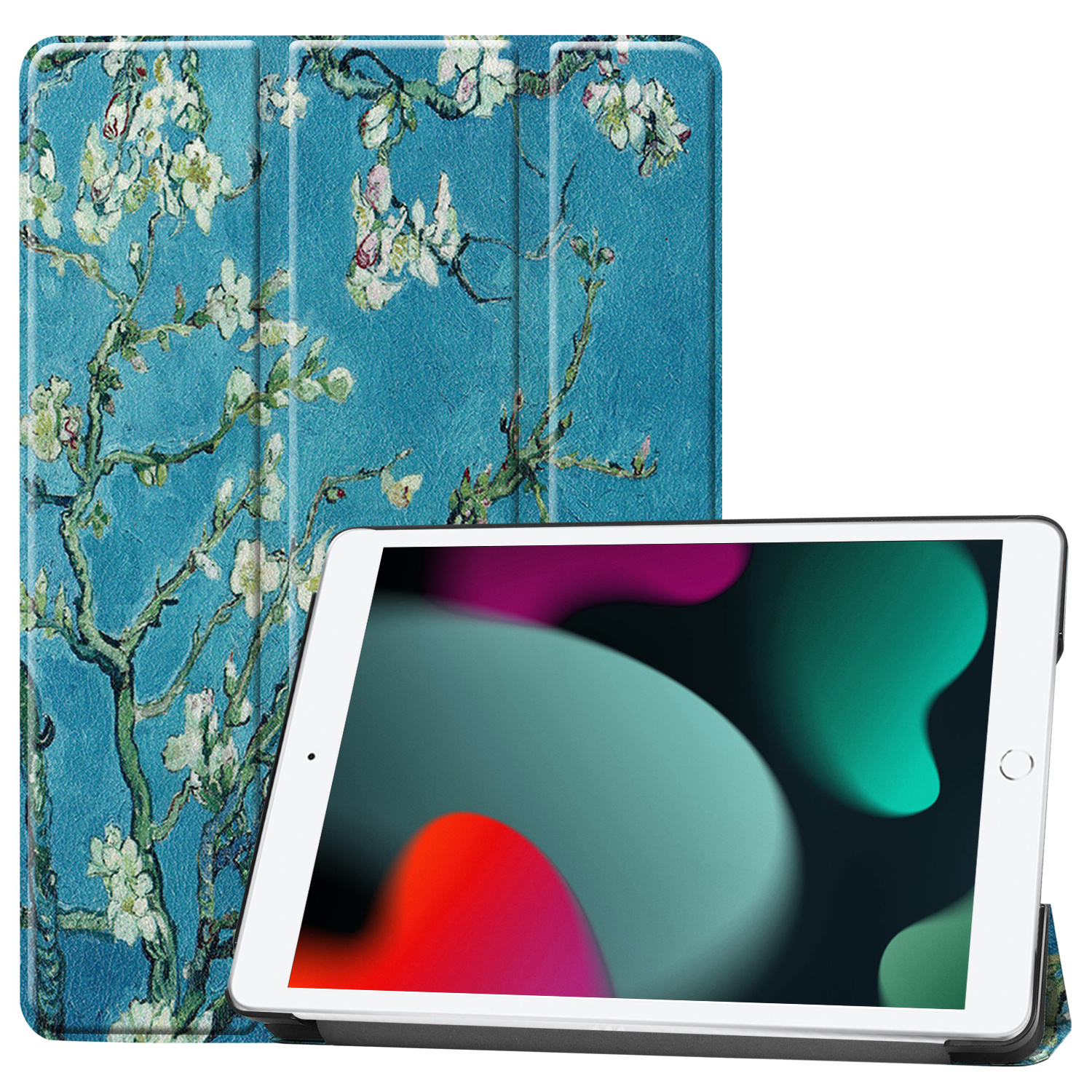 BASEY. Hoesje Geschikt voor iPad 10.2 2020 Hoes Case Tablet Hoesje Tri-fold - Hoes Geschikt voor iPad 8 Hoesje Hard Cover Bookcase Hoes - Bloesem