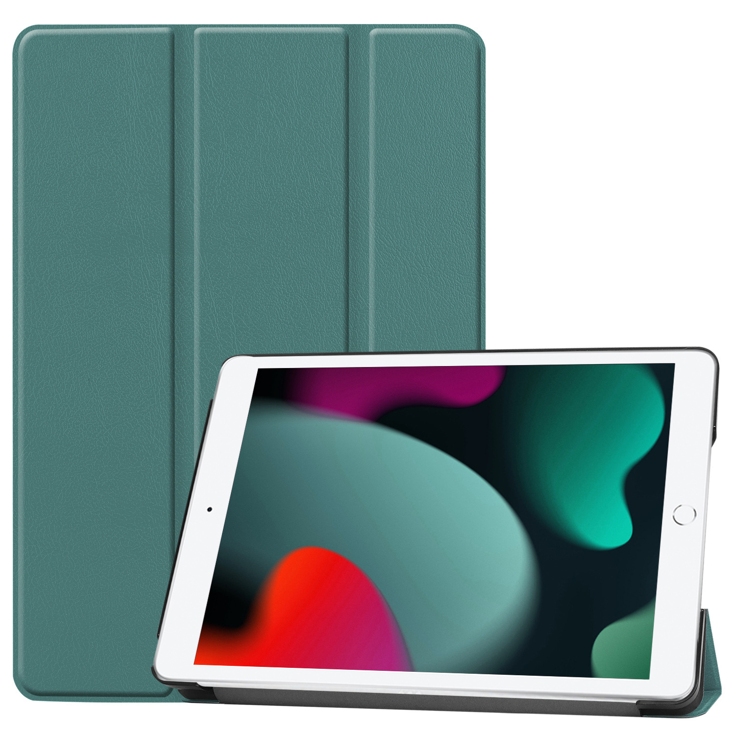 BASEY. Hoesje Geschikt voor iPad 10.2 2021 Hoes Case Tablet Hoesje Tri-fold - Hoes Geschikt voor iPad 9 Hoesje Hard Cover Bookcase Hoes - Donkergroen