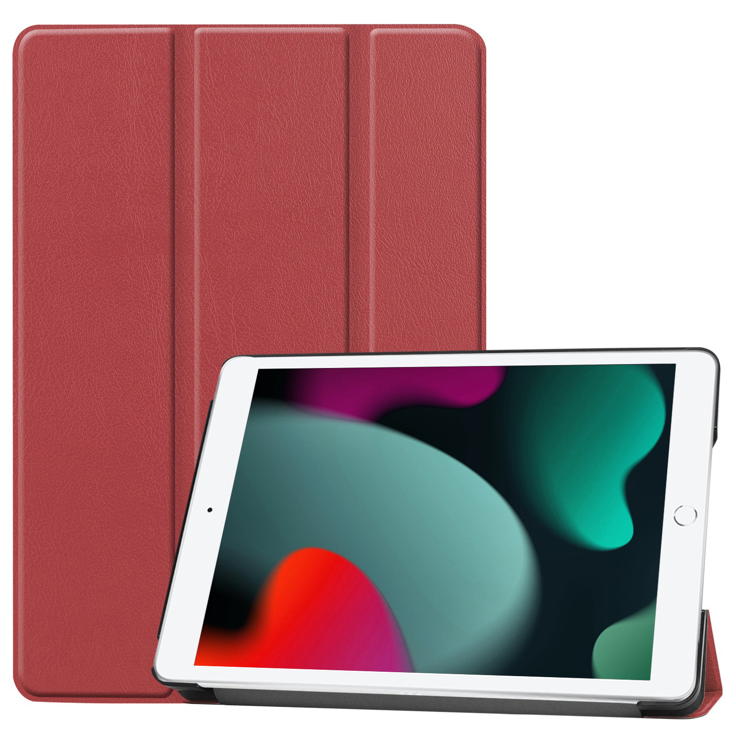 BASEY. Hoesje Geschikt voor iPad 10.2 2021 Hoes Case Tablet Hoesje Tri-fold - Hoes Geschikt voor iPad 9 Hoesje Hard Cover Bookcase Hoes - Donkerrood