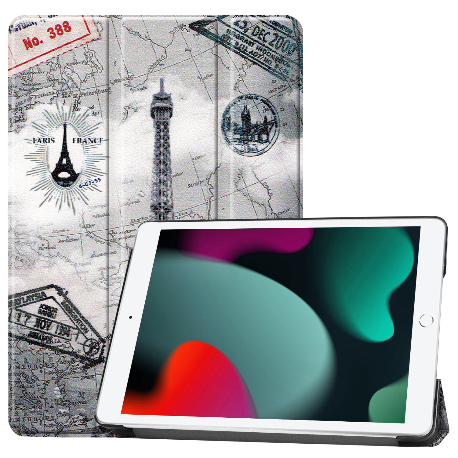 BASEY. Hoesje Geschikt voor iPad 10.2 2021 Hoes Case Tablet Hoesje Tri-fold - Hoes Geschikt voor iPad 9 Hoesje Hard Cover Bookcase Hoes - Eiffeltoren