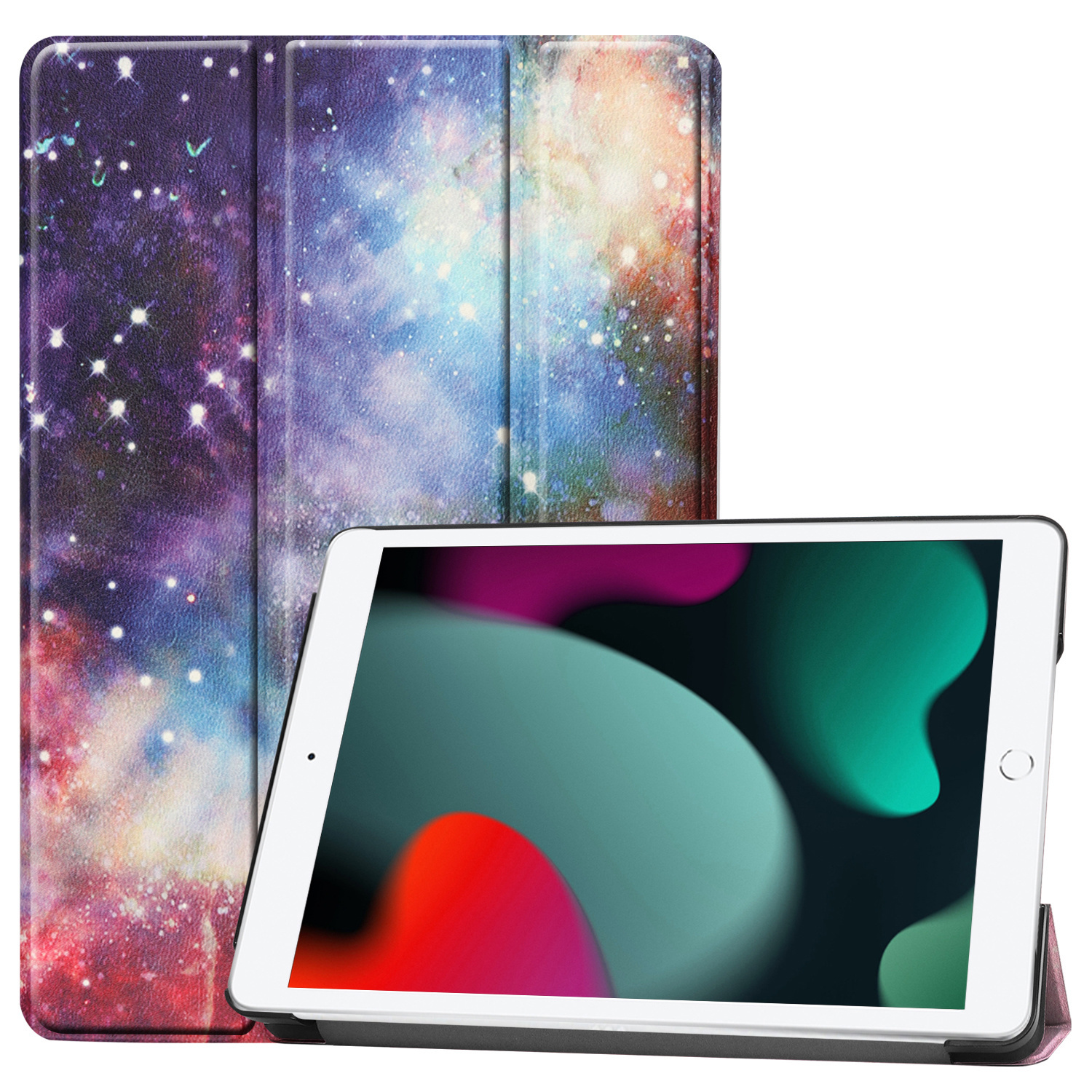 BASEY. Hoesje Geschikt voor iPad 10.2 2021 Hoes Case Tablet Hoesje Tri-fold - Hoes Geschikt voor iPad 9 Hoesje Hard Cover Bookcase Hoes - Galaxy