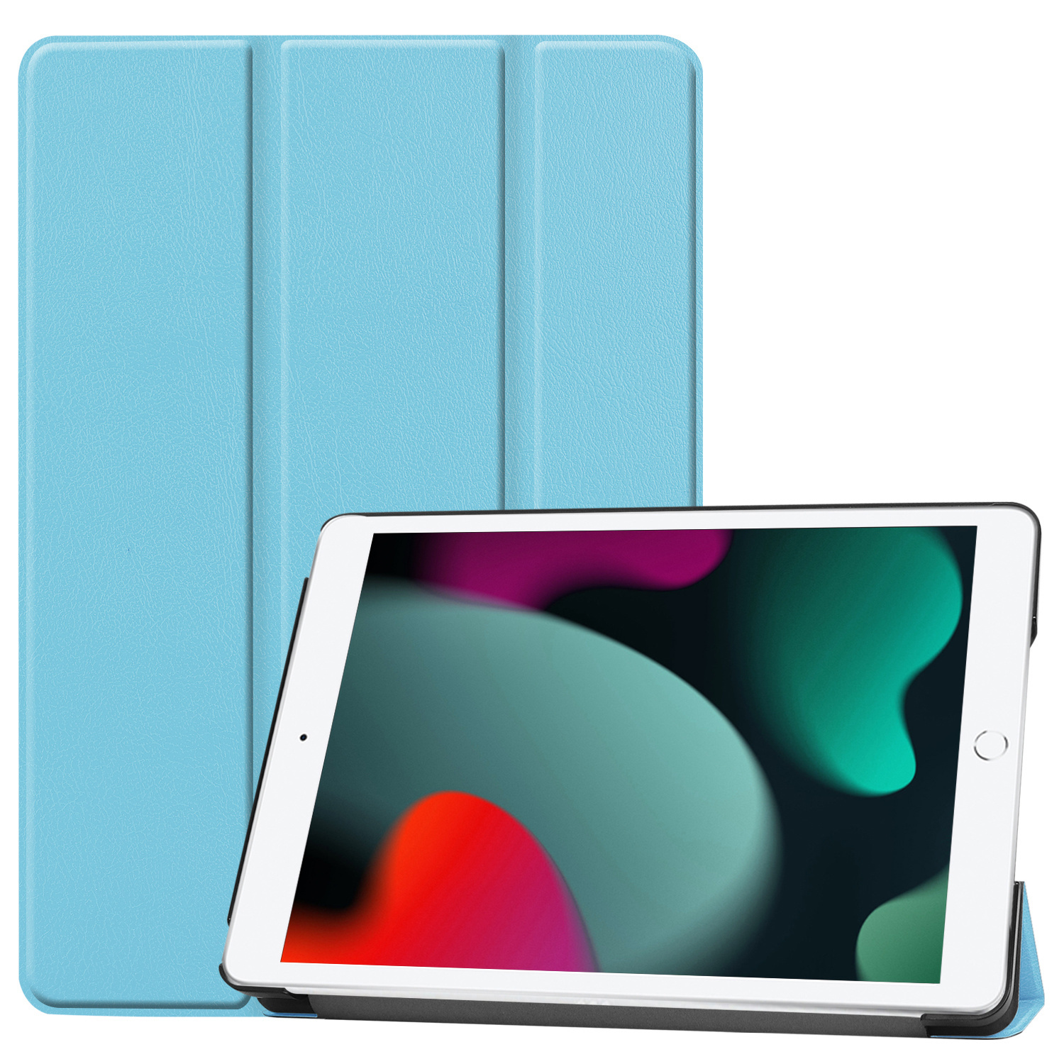 BASEY. Hoesje Geschikt voor iPad 10.2 2021 Hoes Case Tablet Hoesje Tri-fold - Hoes Geschikt voor iPad 9 Hoesje Hard Cover Bookcase Hoes - Lichtblauw