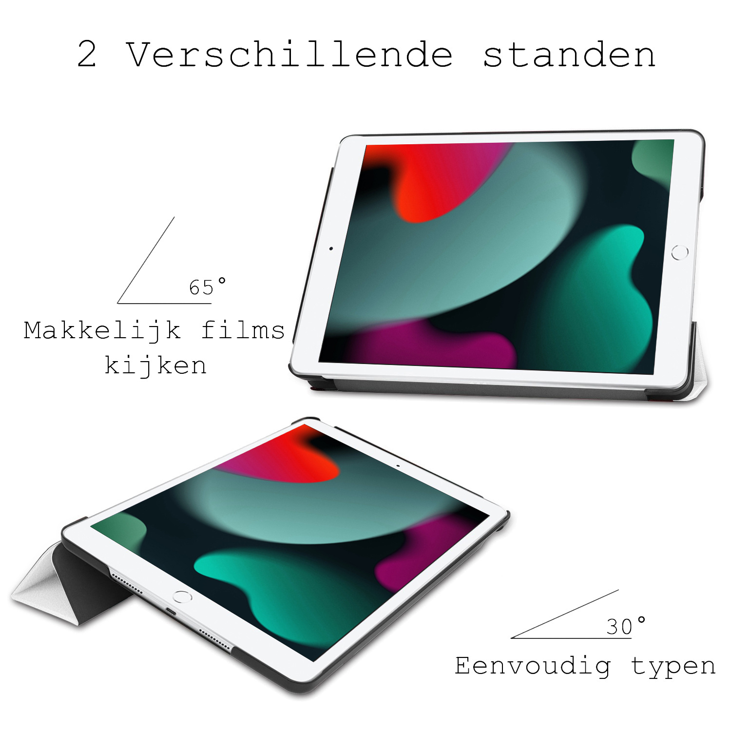 BASEY. Hoesje Geschikt voor iPad 10.2 2021 Hoes Case Tablet Hoesje Tri-fold - Hoes Geschikt voor iPad 9 Hoesje Hard Cover Bookcase Hoes - Wit