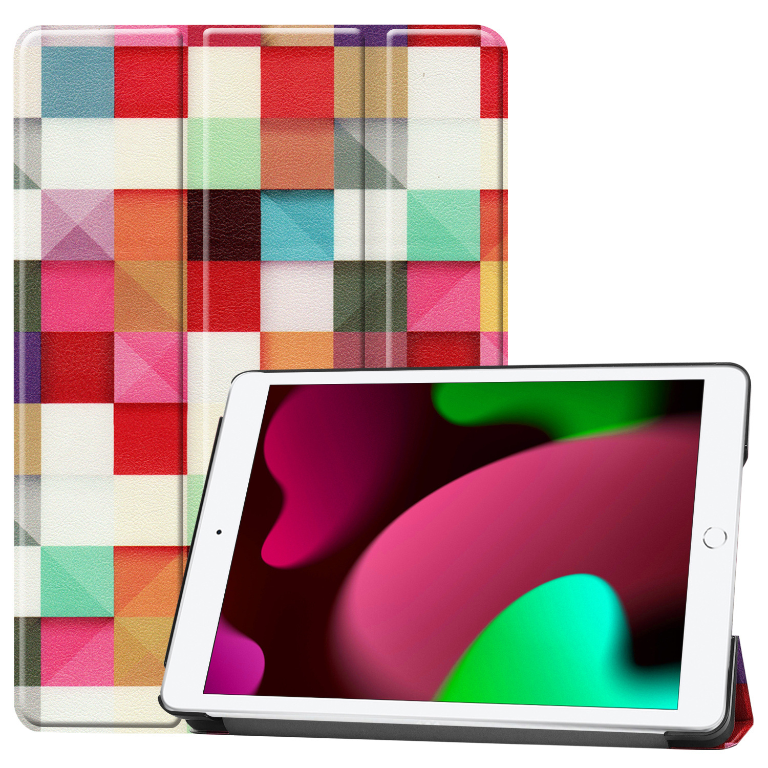 Nomfy Hoes Geschikt voor iPad 10.2 2021 Hoes Tri-fold Tablet Hoesje Case - Hoesje Geschikt voor iPad 9 Hoesje Hardcover Bookcase - Blokken