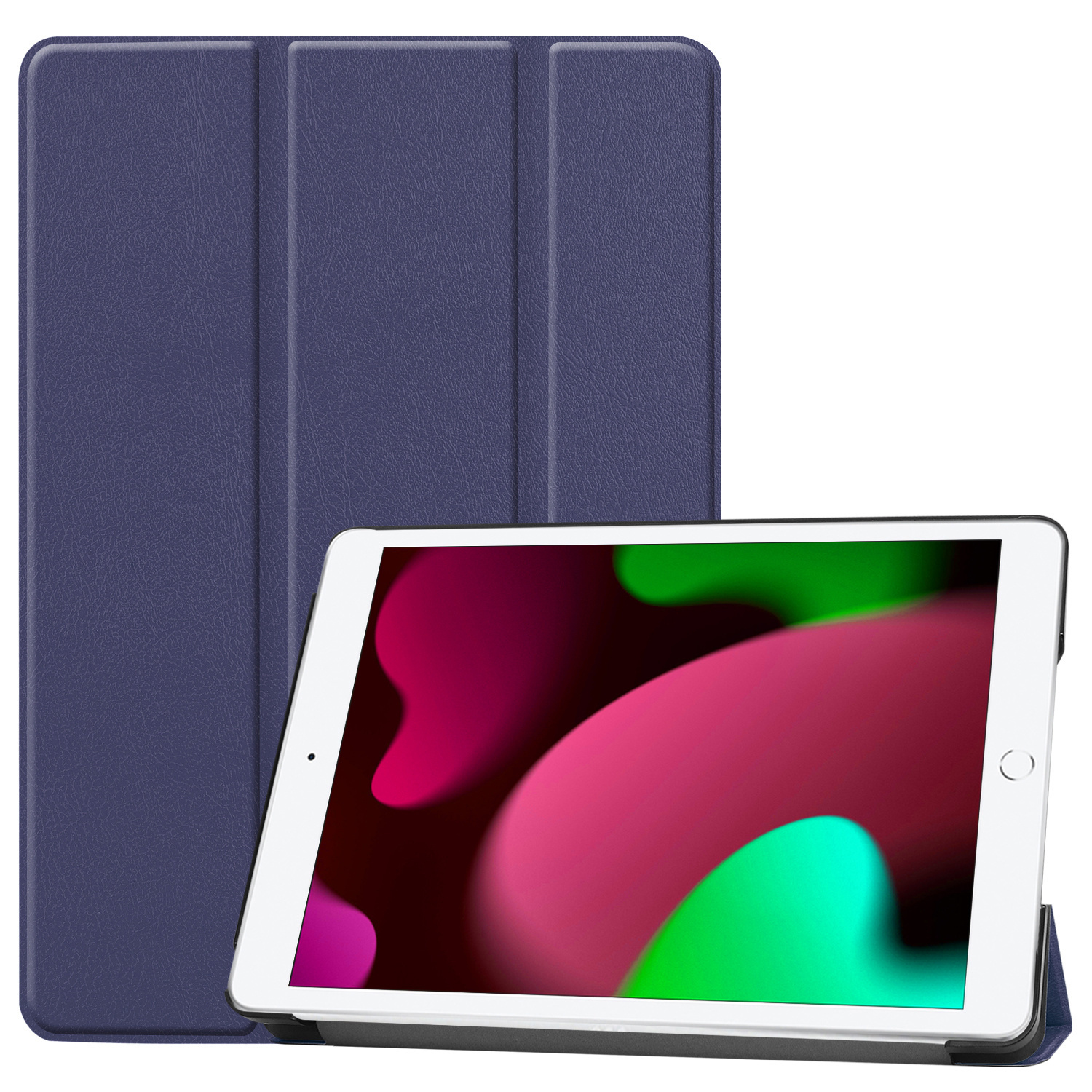 Nomfy Hoes Geschikt voor iPad 10.2 2021 Hoes Tri-fold Tablet Hoesje Case - Hoesje Geschikt voor iPad 9 Hoesje Hardcover Bookcase - Donkerblauw
