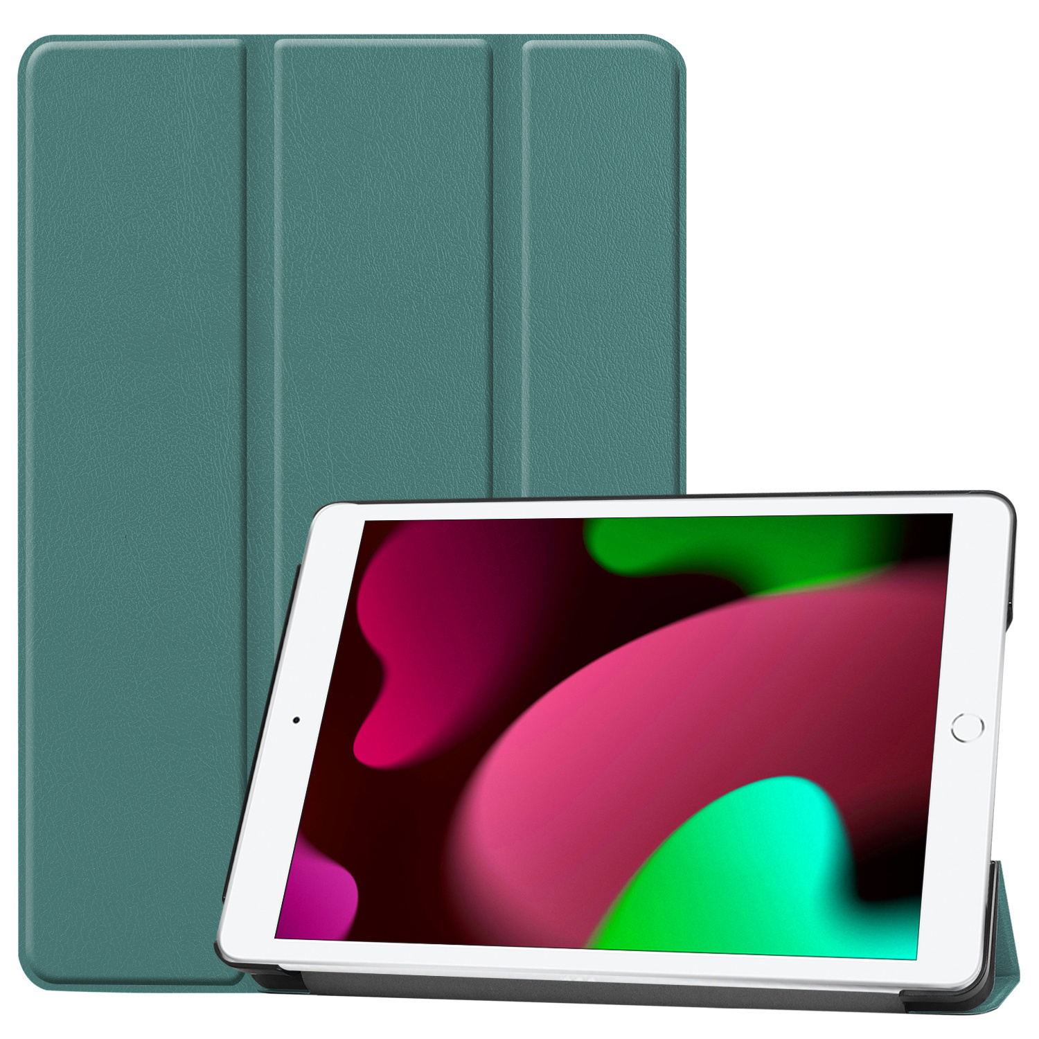 Nomfy Hoes Geschikt voor iPad 10.2 2021 Hoes Tri-fold Tablet Hoesje Case - Hoesje Geschikt voor iPad 9 Hoesje Hardcover Bookcase - Donkergroen