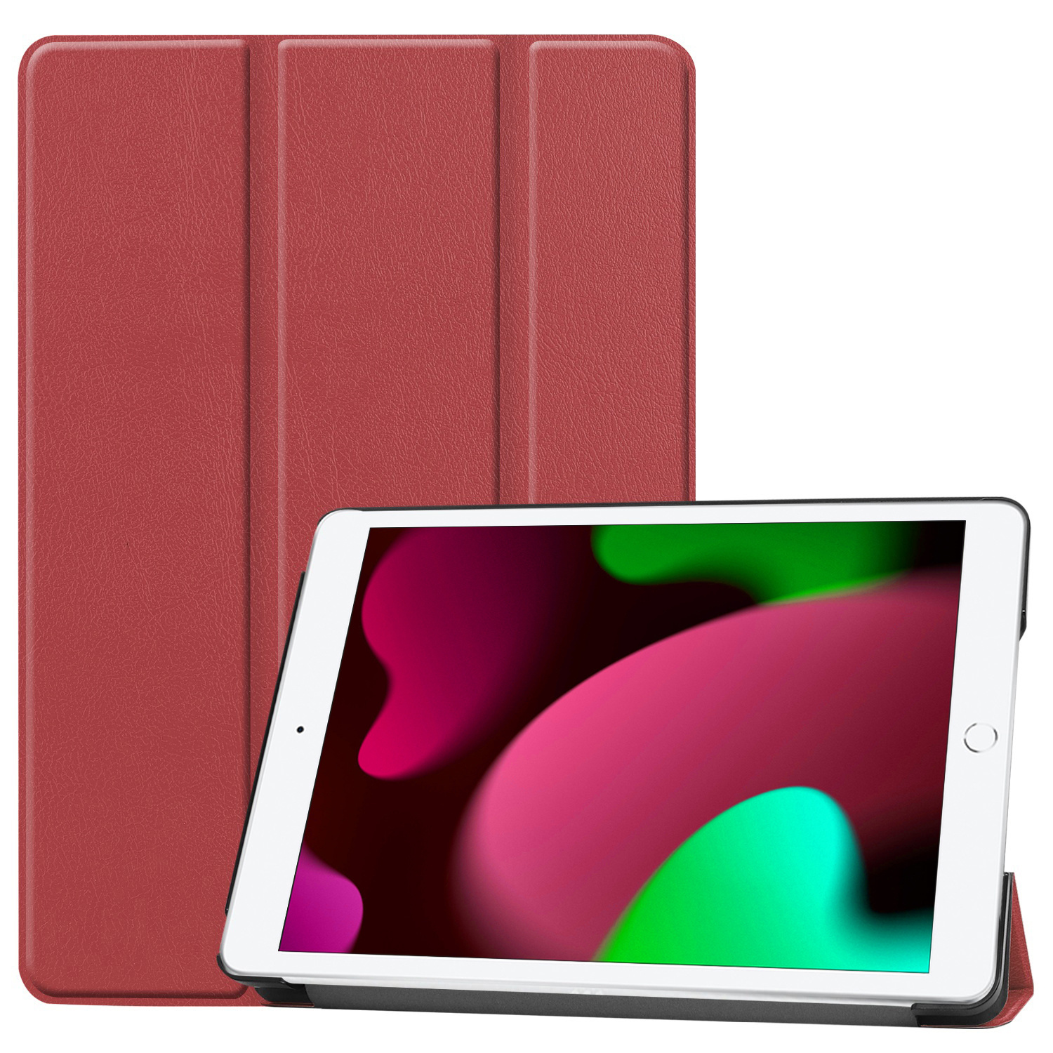 Nomfy Hoes Geschikt voor iPad 10.2 2021 Hoes Tri-fold Tablet Hoesje Case - Hoesje Geschikt voor iPad 9 Hoesje Hardcover Bookcase - Donkerrood