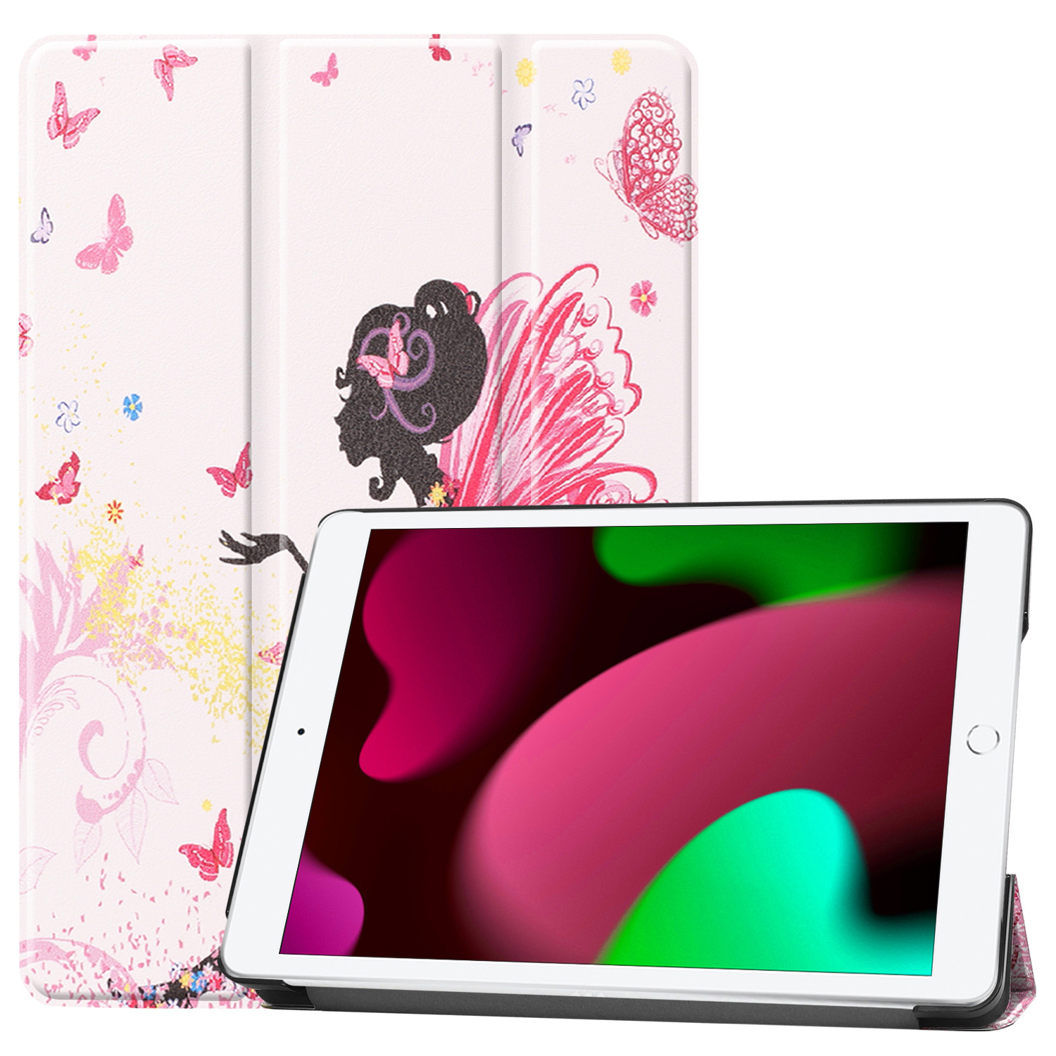 Nomfy Hoes Geschikt voor iPad 10.2 2021 Hoes Tri-fold Tablet Hoesje Case - Hoesje Geschikt voor iPad 9 Hoesje Hardcover Bookcase - Elfje