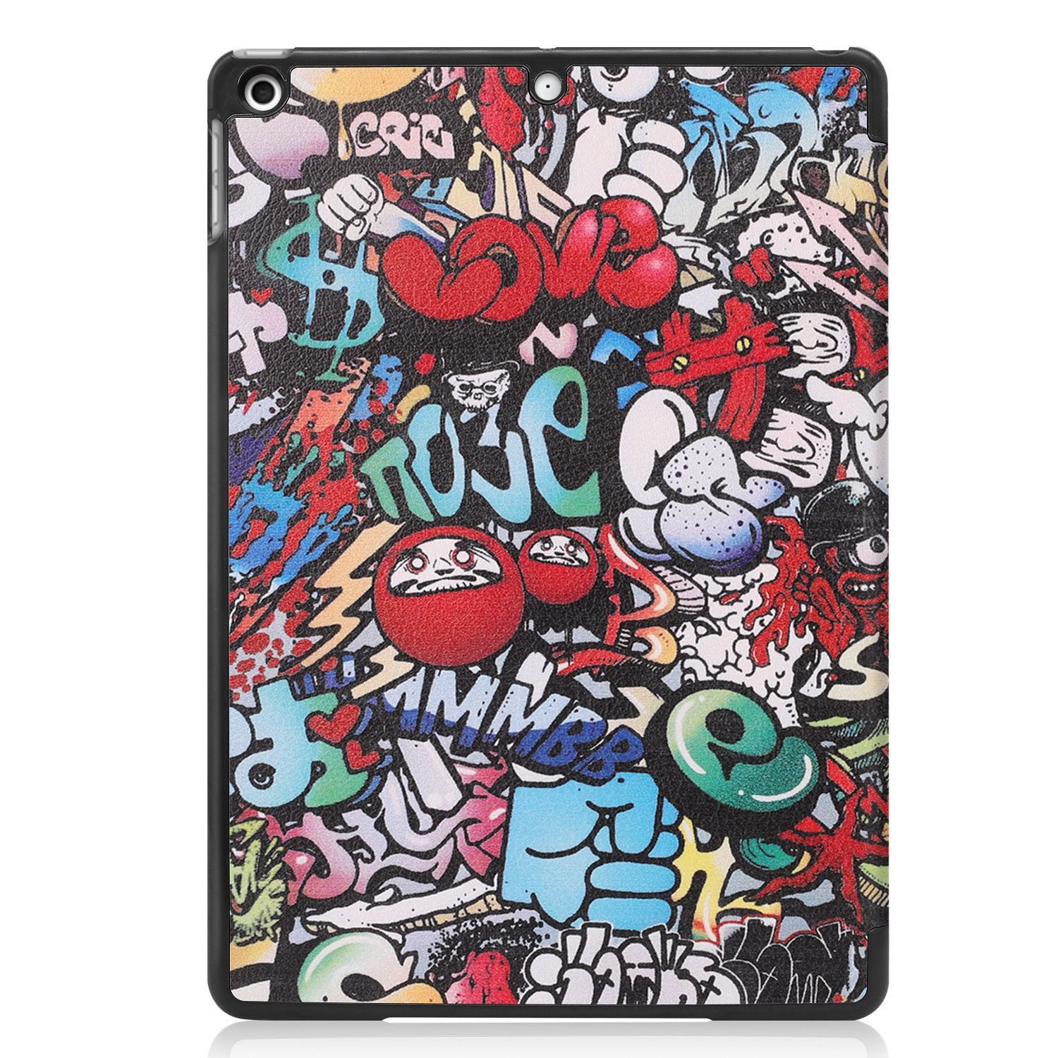 Nomfy Hoes Geschikt voor iPad 10.2 2021 Hoes Tri-fold Tablet Hoesje Case - Hoesje Geschikt voor iPad 9 Hoesje Hardcover Bookcase - Graffity