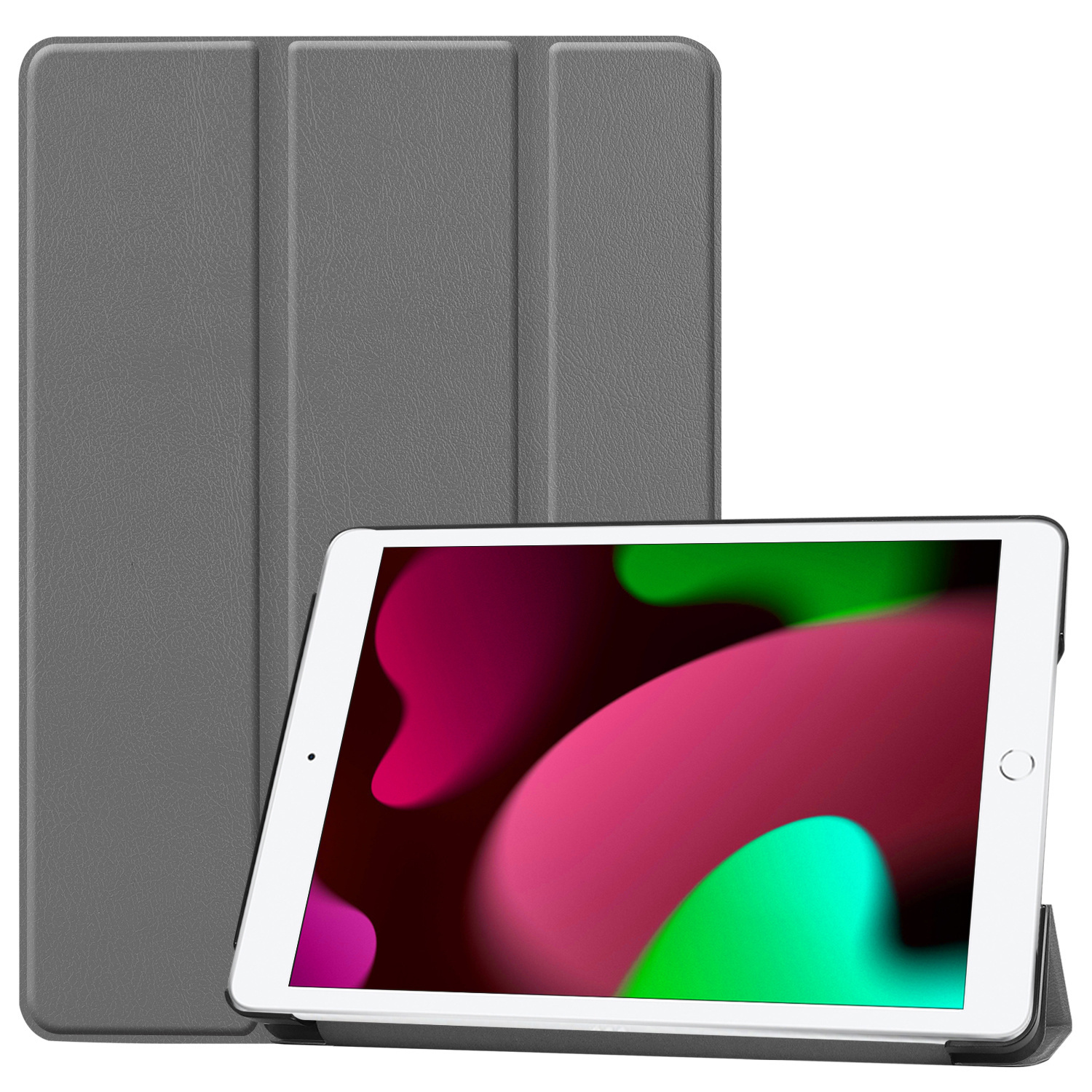 Nomfy Hoes Geschikt voor iPad 10.2 2021 Hoes Tri-fold Tablet Hoesje Case - Hoesje Geschikt voor iPad 9 Hoesje Hardcover Bookcase - Grijs