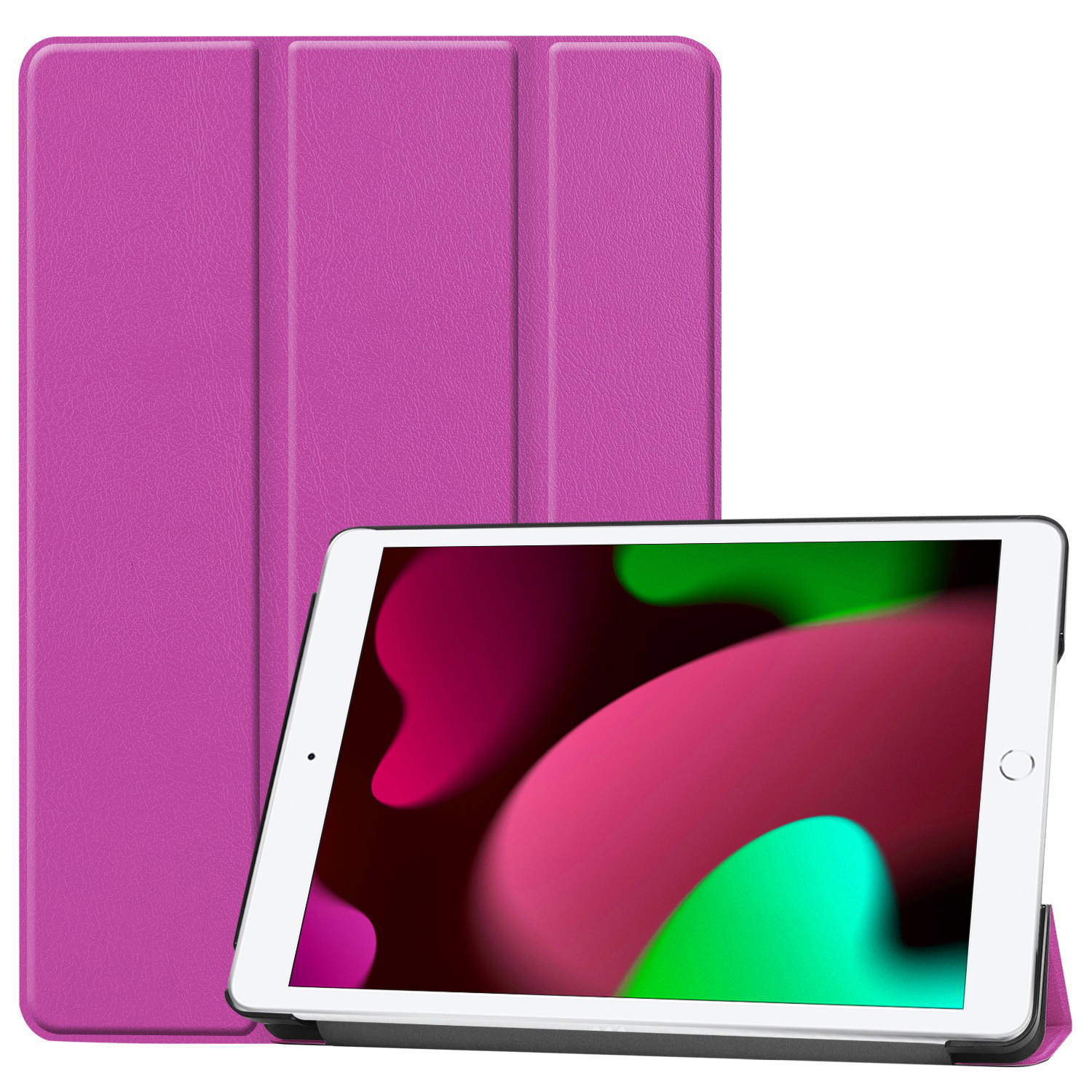 Nomfy Hoes Geschikt voor iPad 10.2 2021 Hoes Tri-fold Tablet Hoesje Case - Hoesje Geschikt voor iPad 9 Hoesje Hardcover Bookcase - Paars