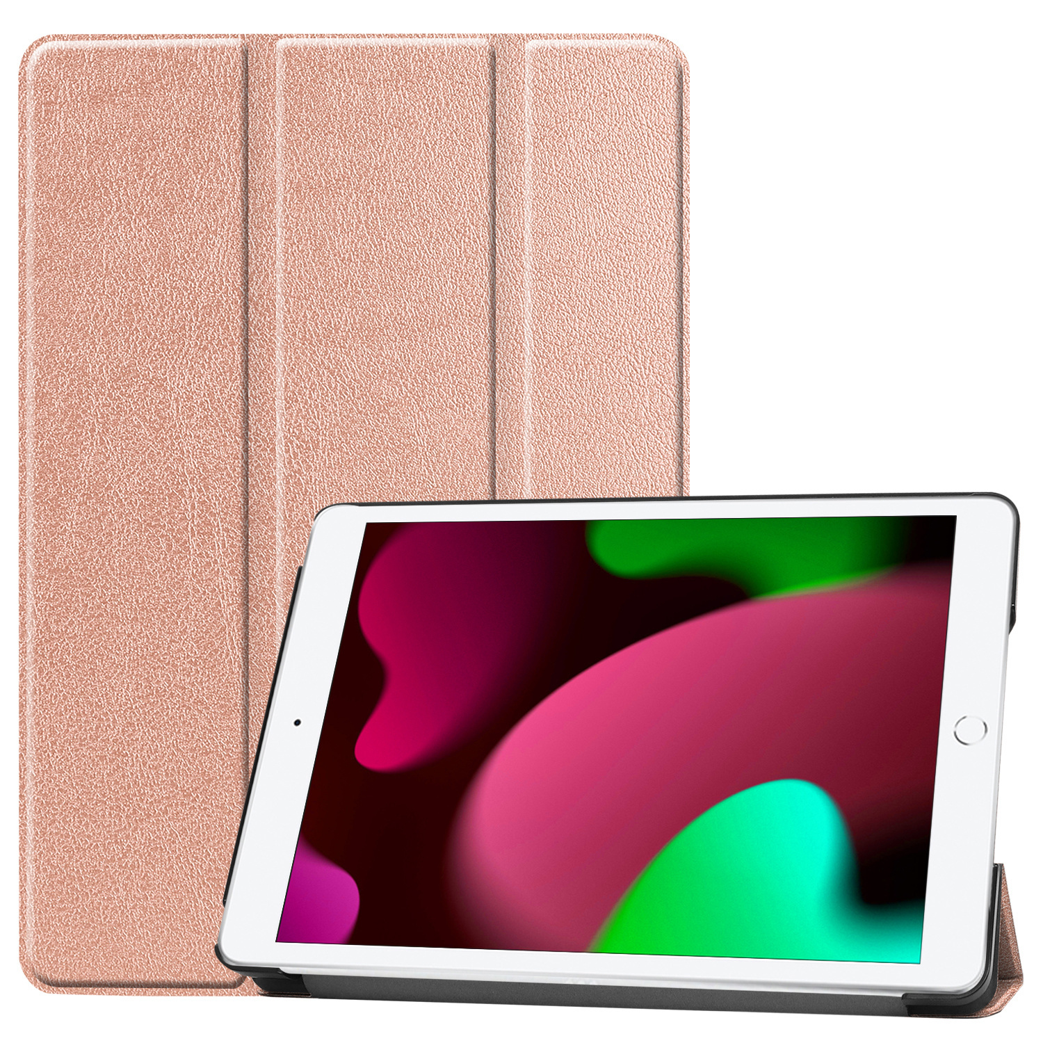 Nomfy Hoes Geschikt voor iPad 10.2 2021 Hoes Tri-fold Tablet Hoesje Case - Hoesje Geschikt voor iPad 9 Hoesje Hardcover Bookcase - Rosé goud
