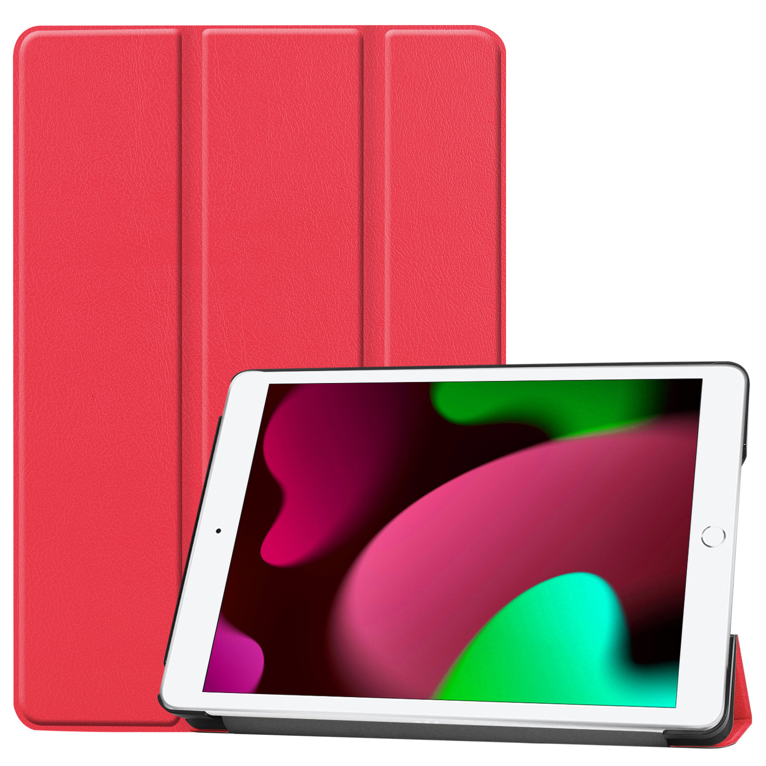 Nomfy Hoes Geschikt voor iPad 10.2 2021 Hoes Tri-fold Tablet Hoesje Case - Hoesje Geschikt voor iPad 9 Hoesje Hardcover Bookcase - Rood