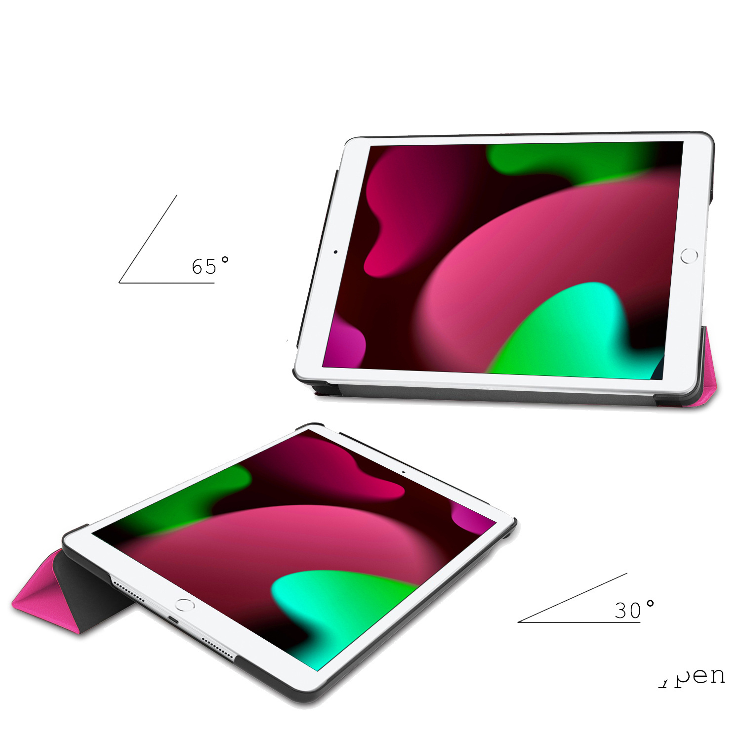 Nomfy Hoes Geschikt voor iPad 10.2 2021 Hoes Tri-fold Tablet Hoesje Case - Hoesje Geschikt voor iPad 9 Hoesje Hardcover Bookcase - Roze