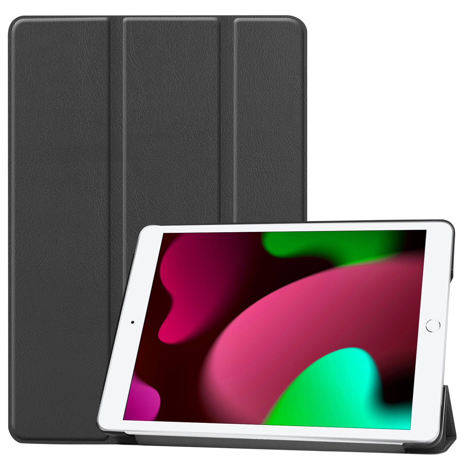 Nomfy Hoes Geschikt voor iPad 10.2 2021 Hoes Tri-fold Tablet Hoesje Case - Hoesje Geschikt voor iPad 9 Hoesje Hardcover Bookcase - Zwart