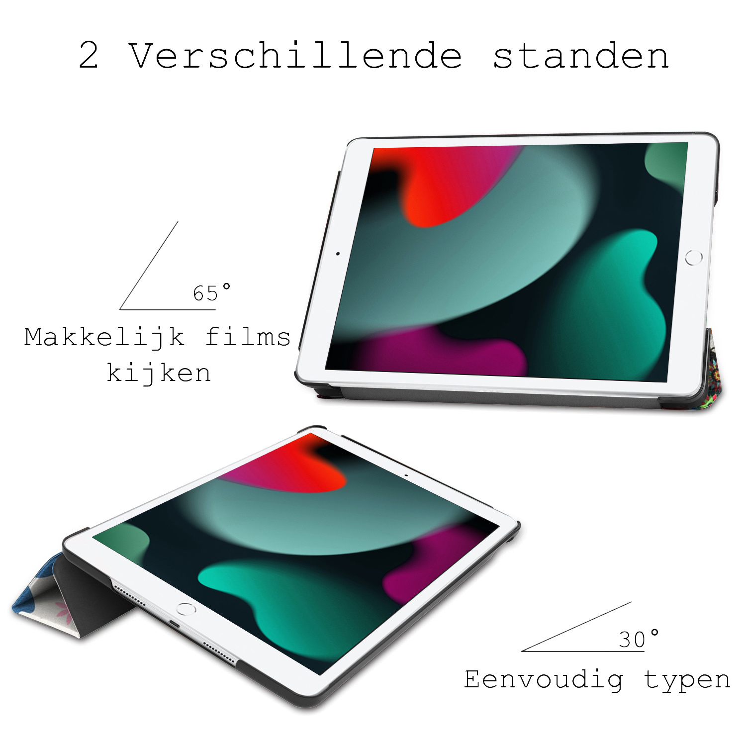 BASEY. Hoesje Geschikt voor iPad 10.2 2019 Hoes Case Tablet Hoesje Tri-fold - Hoes Geschikt voor iPad 7 Hoesje Hard Cover Bookcase Hoes - Vlinders