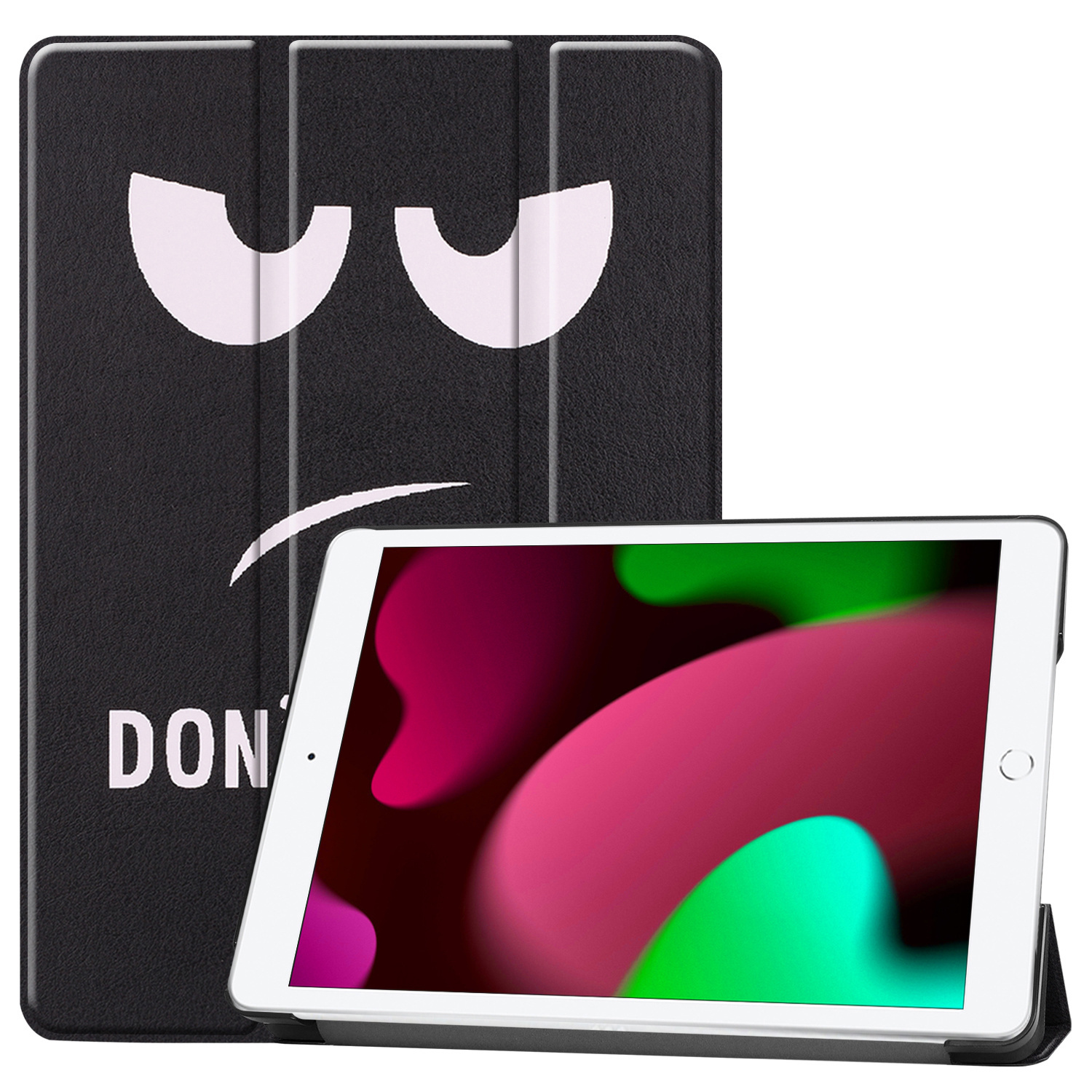 Nomfy Hoes Geschikt voor iPad 10.2 2019 Hoes Tri-fold Tablet Hoesje Case - Hoesje Geschikt voor iPad 7 Hoesje Hardcover Bookcase - Don't Touch Me