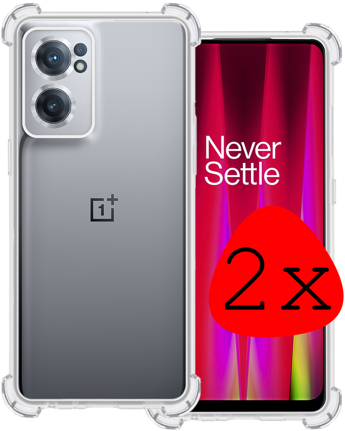 BASEY. Hoes Geschikt voor OnePlus Nord CE 2 Hoesje Shock Proof Case Hoes Siliconen - Hoesje Geschikt voor OnePlus Nord CE 2 Hoes Cover Shockproof - Transparant - 2 Stuks