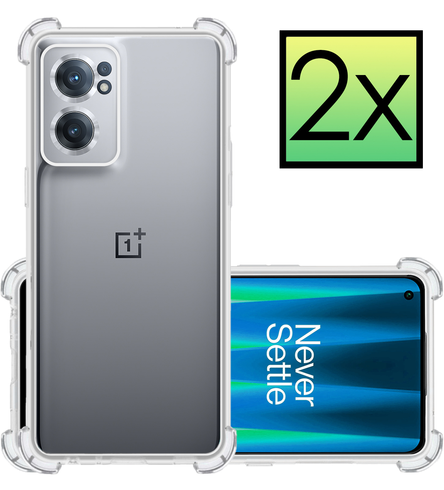 NoXx Hoes Geschikt voor OnePlus Nord CE 2 Hoesje Siliconen Cover Shock Proof Back Case Shockproof Hoes - Transparant - 2x