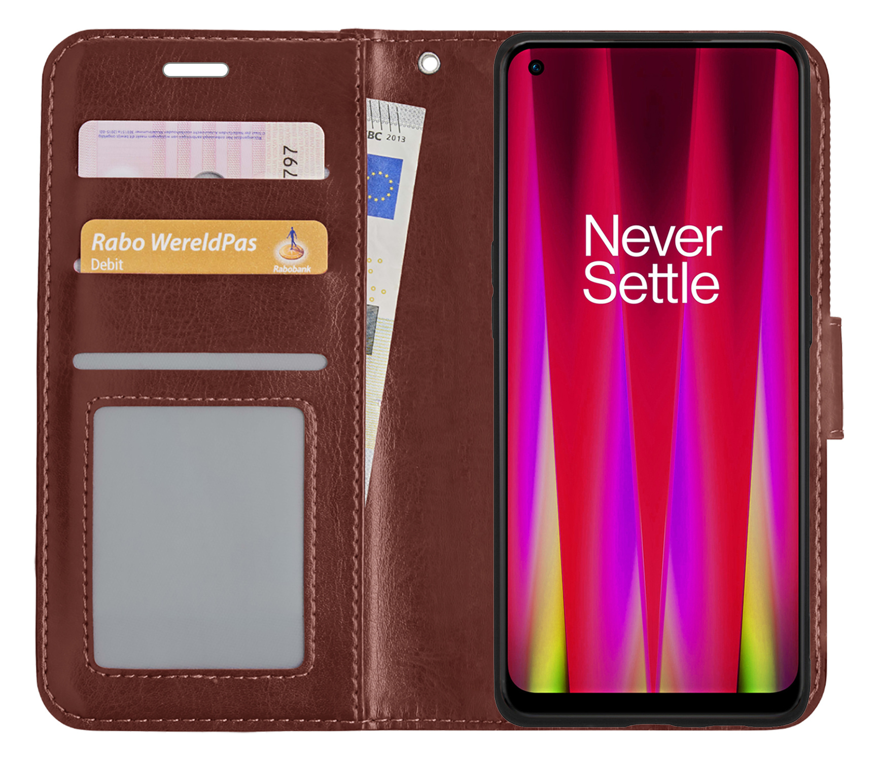 BASEY. Hoes Geschikt voor OnePlus Nord CE 2 Hoesje Bookcase Hoes Flip Case Book Cover - Hoesje Geschikt voor OnePlus Nord CE 2 Hoes Book Case Hoesje - Bruin