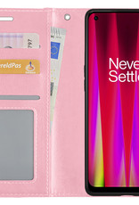 BASEY. Hoes Geschikt voor OnePlus Nord CE 2 Hoesje Bookcase Hoes Flip Case Book Cover - Hoesje Geschikt voor OnePlus Nord CE 2 Hoes Book Case Hoesje - Lichtroze