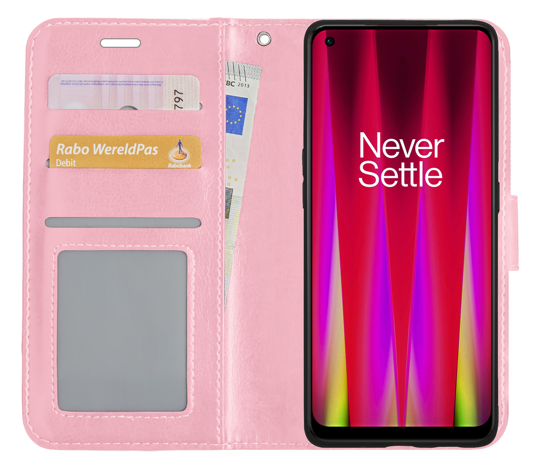 BASEY. Hoes Geschikt voor OnePlus Nord CE 2 Hoesje Bookcase Hoes Flip Case Book Cover - Hoesje Geschikt voor OnePlus Nord CE 2 Hoes Book Case Hoesje - Lichtroze