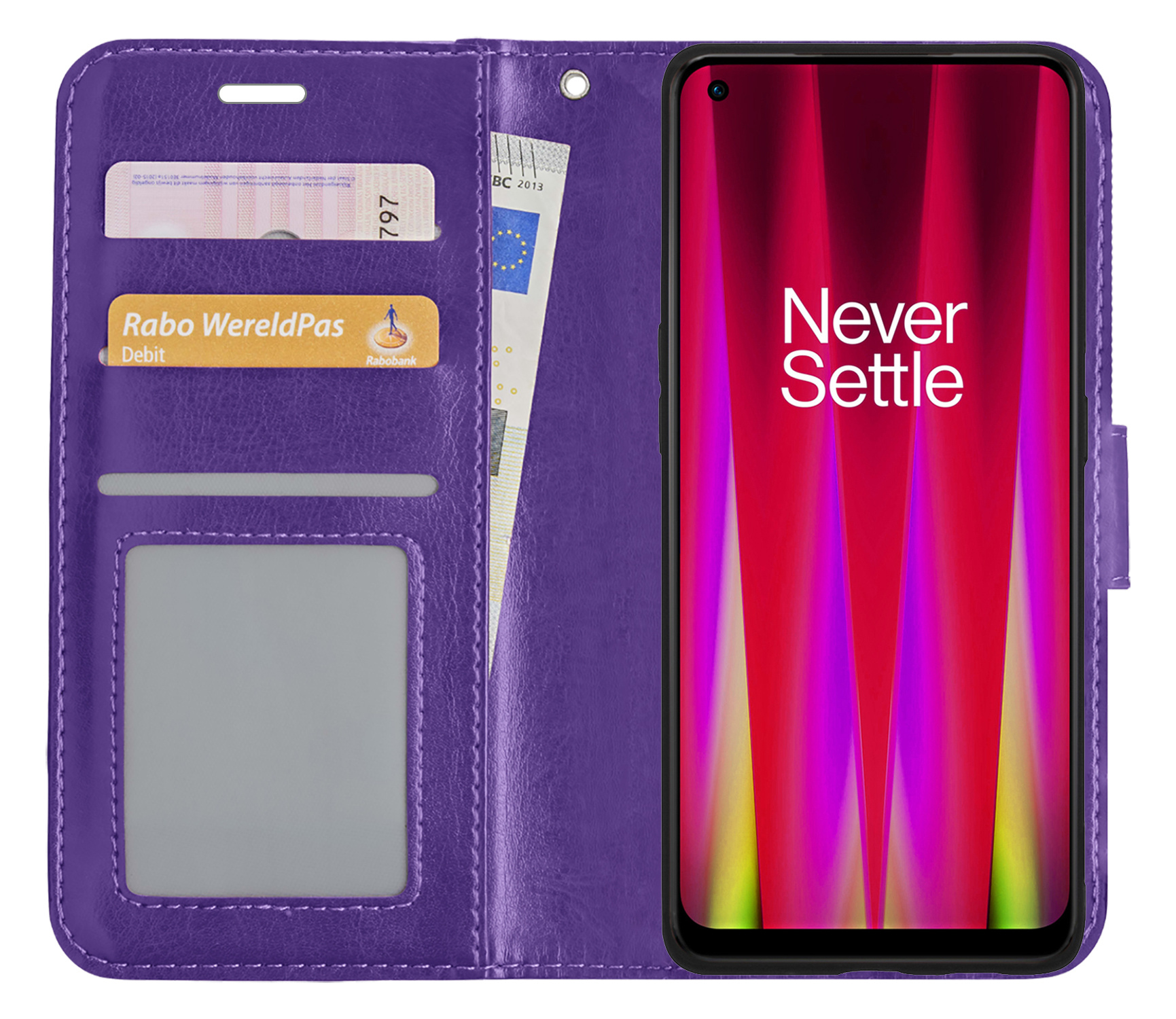BASEY. OnePlus Nord CE 2 Hoesje Bookcase Hoes Flip Case Book Cover - OnePlus Nord CE 2 Hoes Book Case Hoesje - Paars