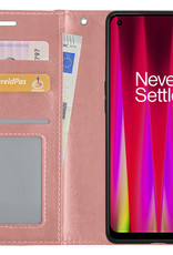 BASEY. Hoes Geschikt voor OnePlus Nord CE 2 Hoesje Bookcase Hoes Flip Case Book Cover - Hoesje Geschikt voor OnePlus Nord CE 2 Hoes Book Case Hoesje - Rosé goud