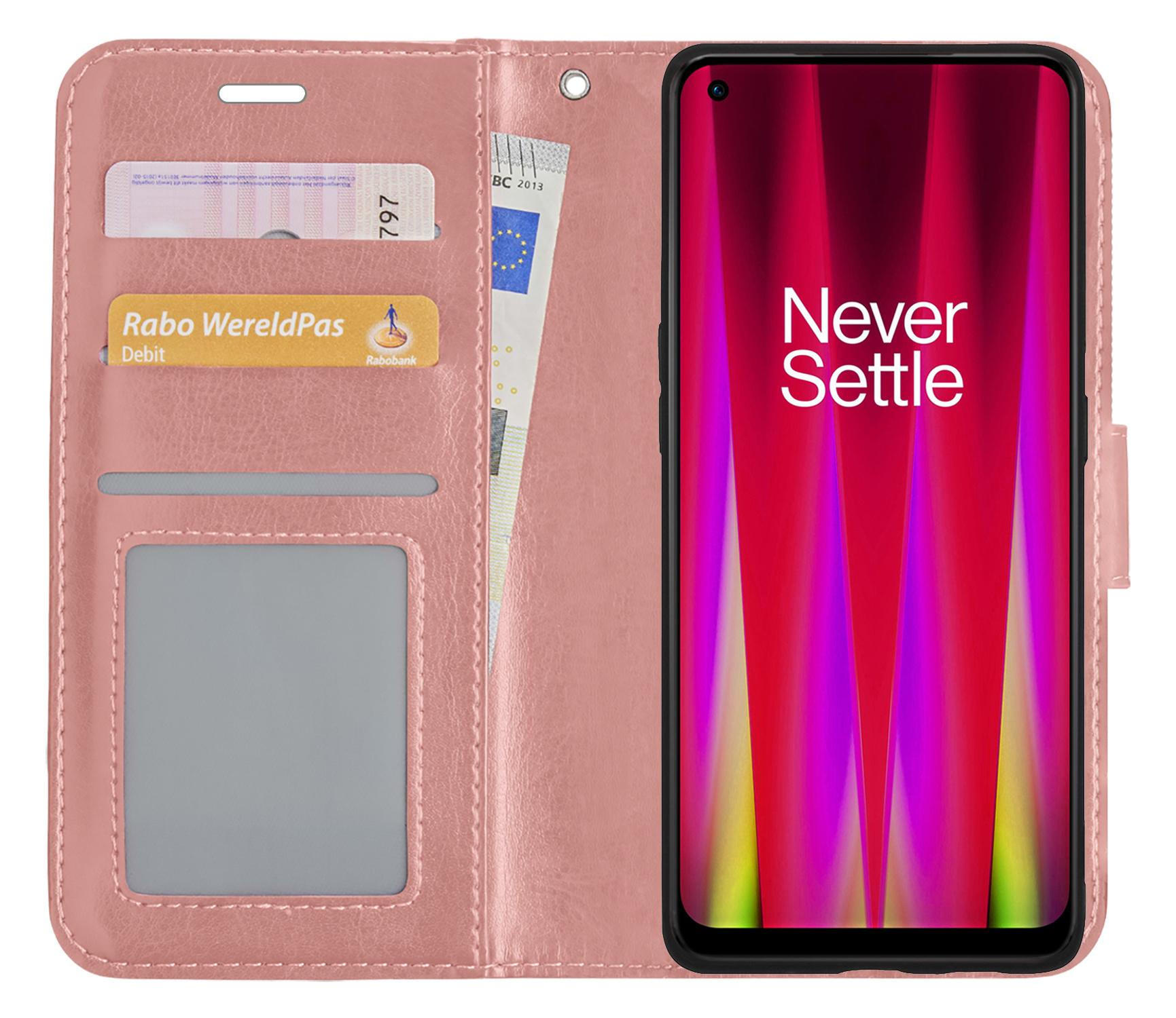 BASEY. Hoes Geschikt voor OnePlus Nord CE 2 Hoesje Bookcase Hoes Flip Case Book Cover - Hoesje Geschikt voor OnePlus Nord CE 2 Hoes Book Case Hoesje - Rosé goud